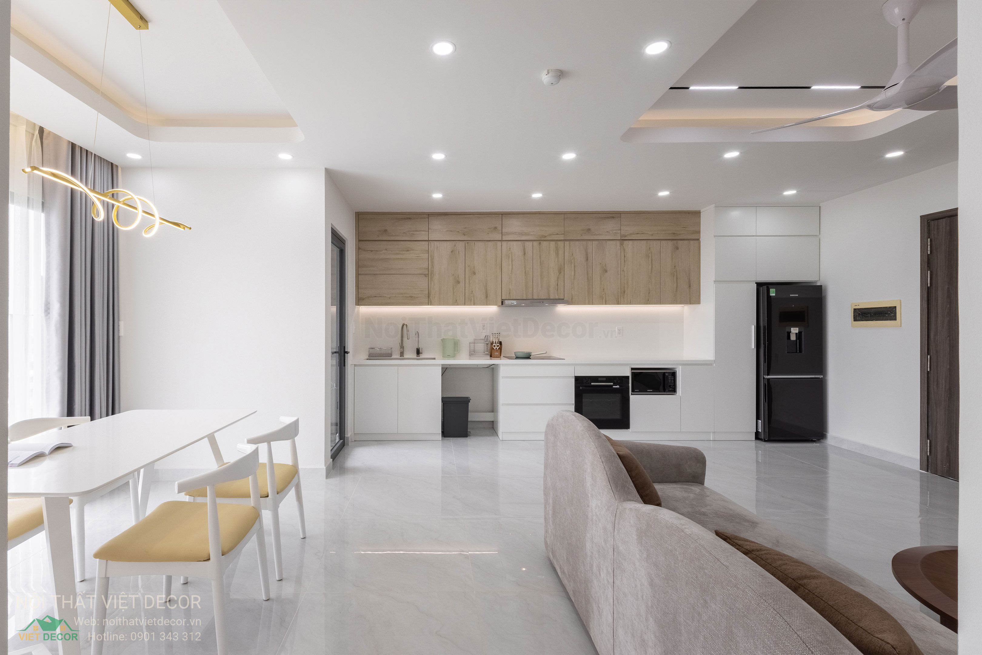 Nội Thất Việt Decor thiết kế thi công trang trí xây dựng hoàn thiện, nội thất căn hộ 3 phòng ngủ dự án chung cư Lavida Plus quận 7 phường Tân Hưng tp HCM phòng khách tủ bếp