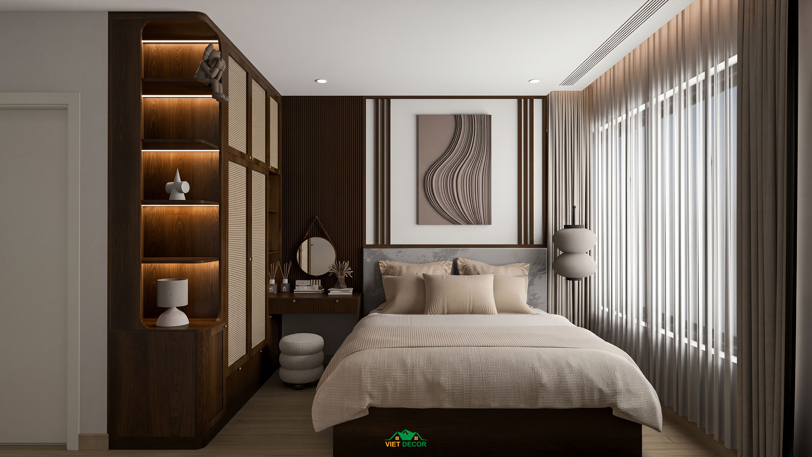Nội Thất Việt Decor thiết kế thi công nội thất căn hộ 3 phòng ngủ chung cư Victoria Village TP HCM, phòng ngủ master