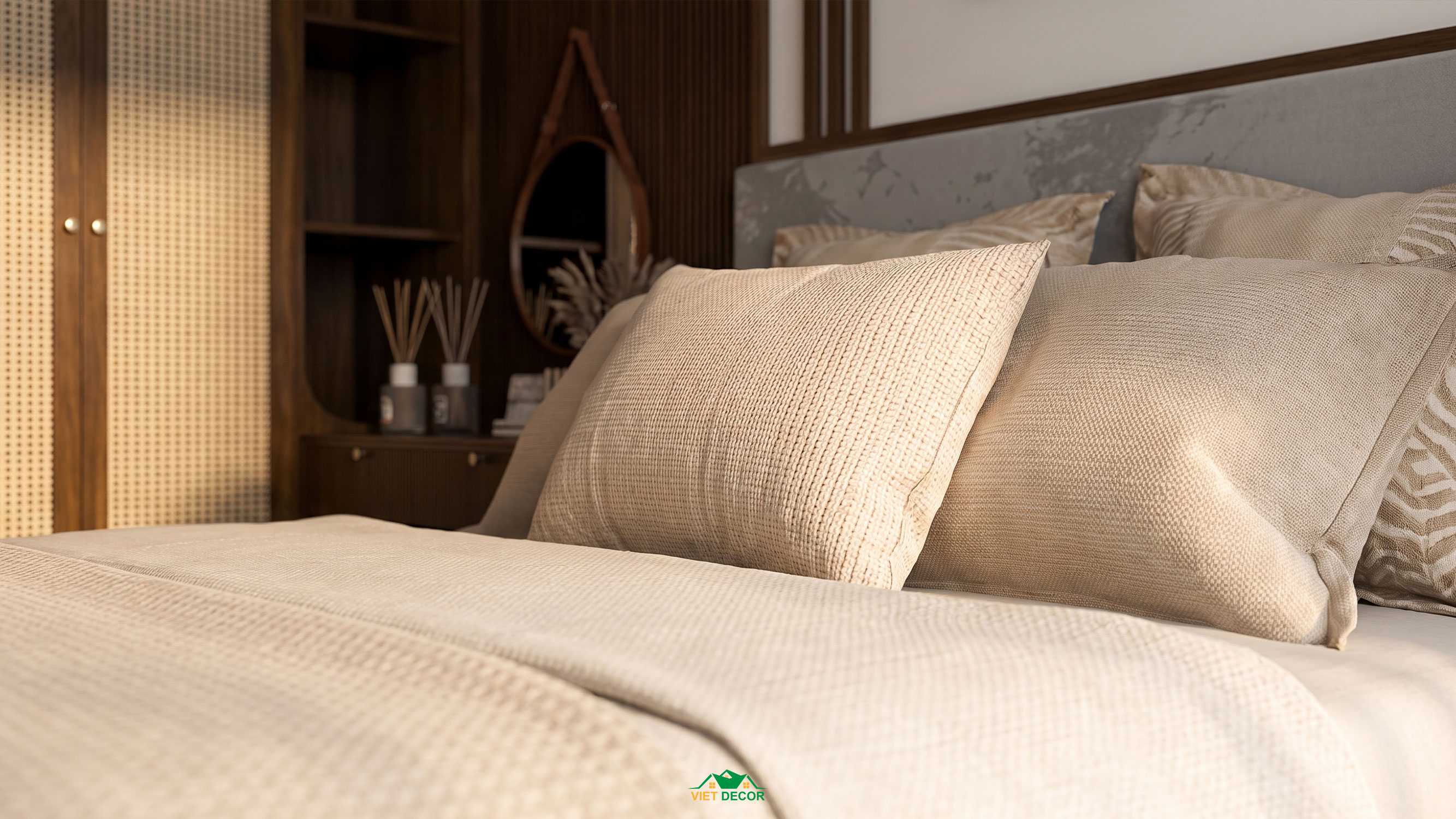 Nội Thất Việt Decor thiết kế thi công nội thất căn hộ 3 phòng ngủ chung cư Victoria Village TP HCM, phòng ngủ master