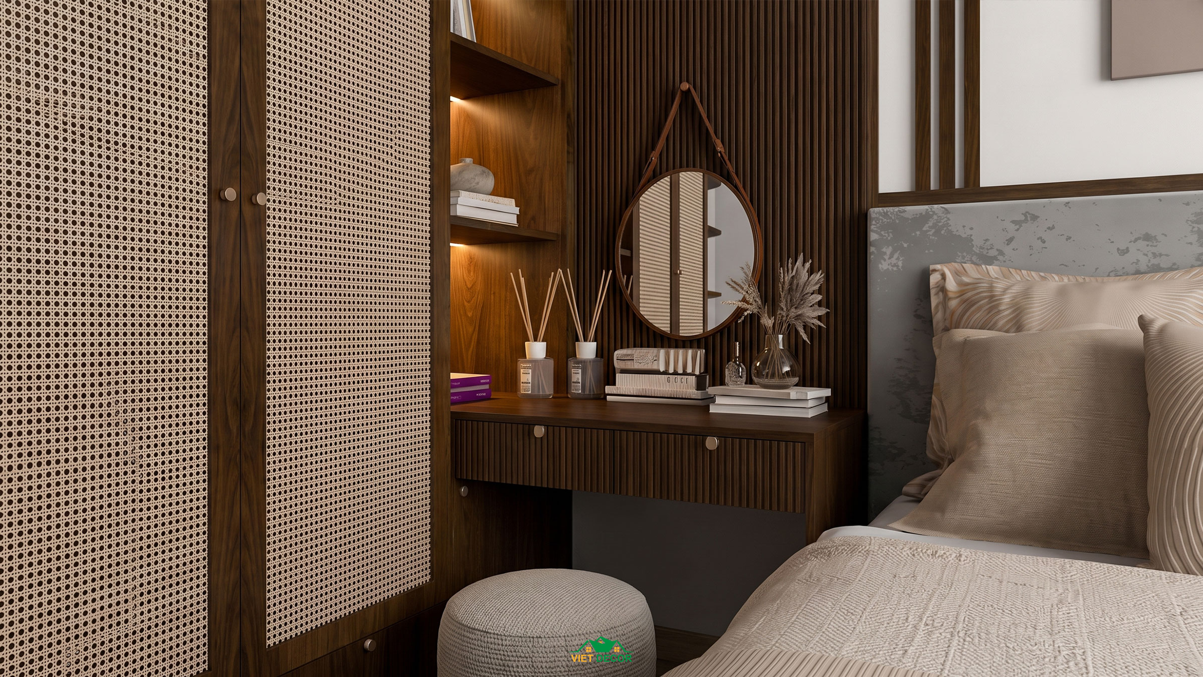 Nội Thất Việt Decor thiết kế thi công nội thất căn hộ 3 phòng ngủ chung cư Victoria Village TP HCM, phòng ngủ master