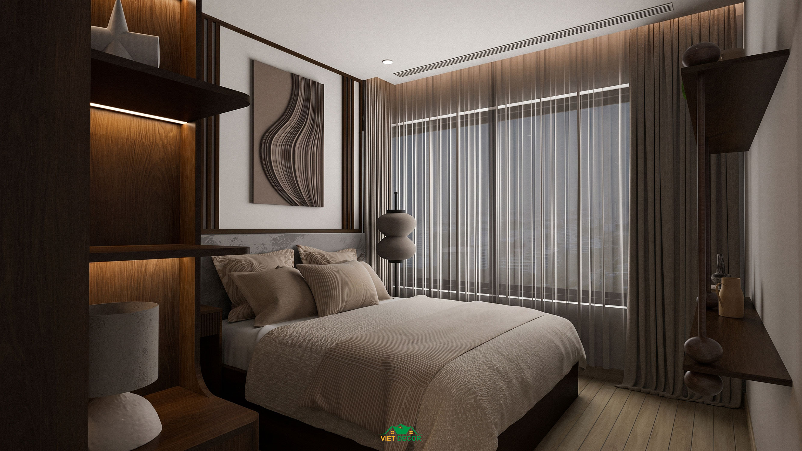 Nội Thất Việt Decor thiết kế thi công nội thất căn hộ 3 phòng ngủ chung cư Victoria Village TP HCM, phòng ngủ master