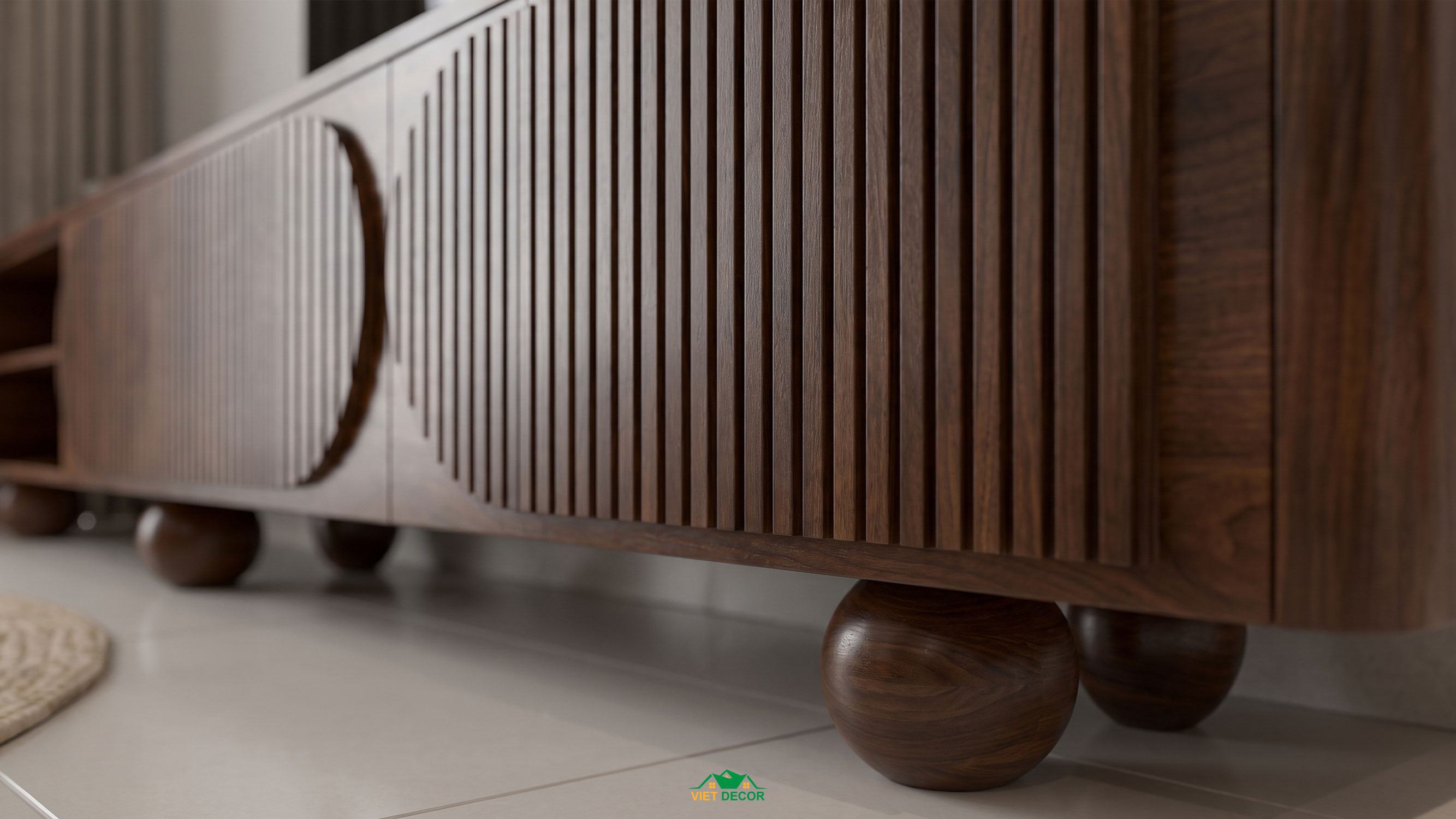 Nội Thất Việt Decor thiết kế thi công nội thất căn hộ 3 phòng ngủ chung cư Victoria Village TP HCM, kệ ti vi phòng khách