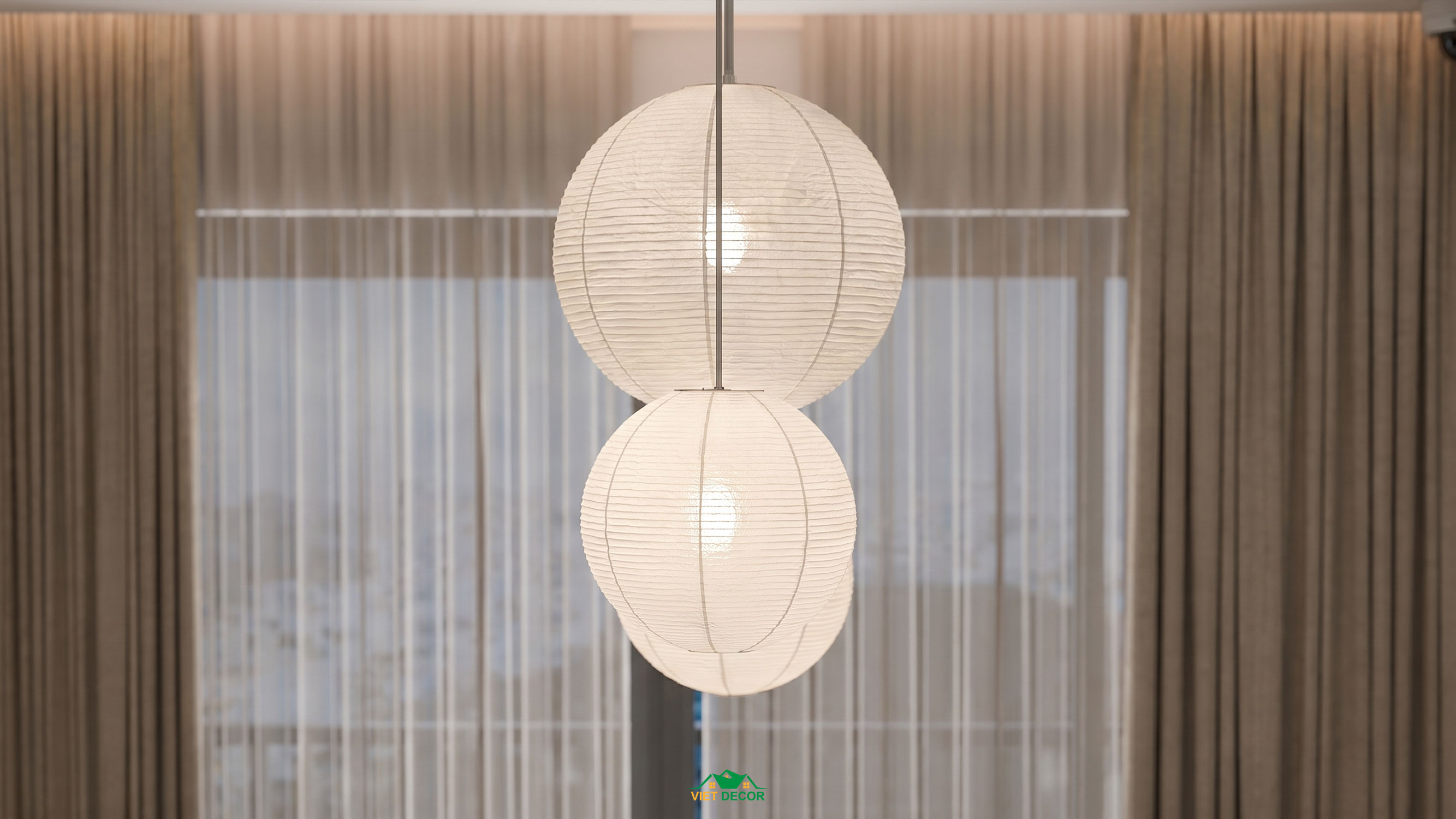Nội Thất Việt Decor thiết kế thi công nội thất căn hộ 3 phòng ngủ chung cư Victoria Village TP HCM, đèn thả trần phòng khách
