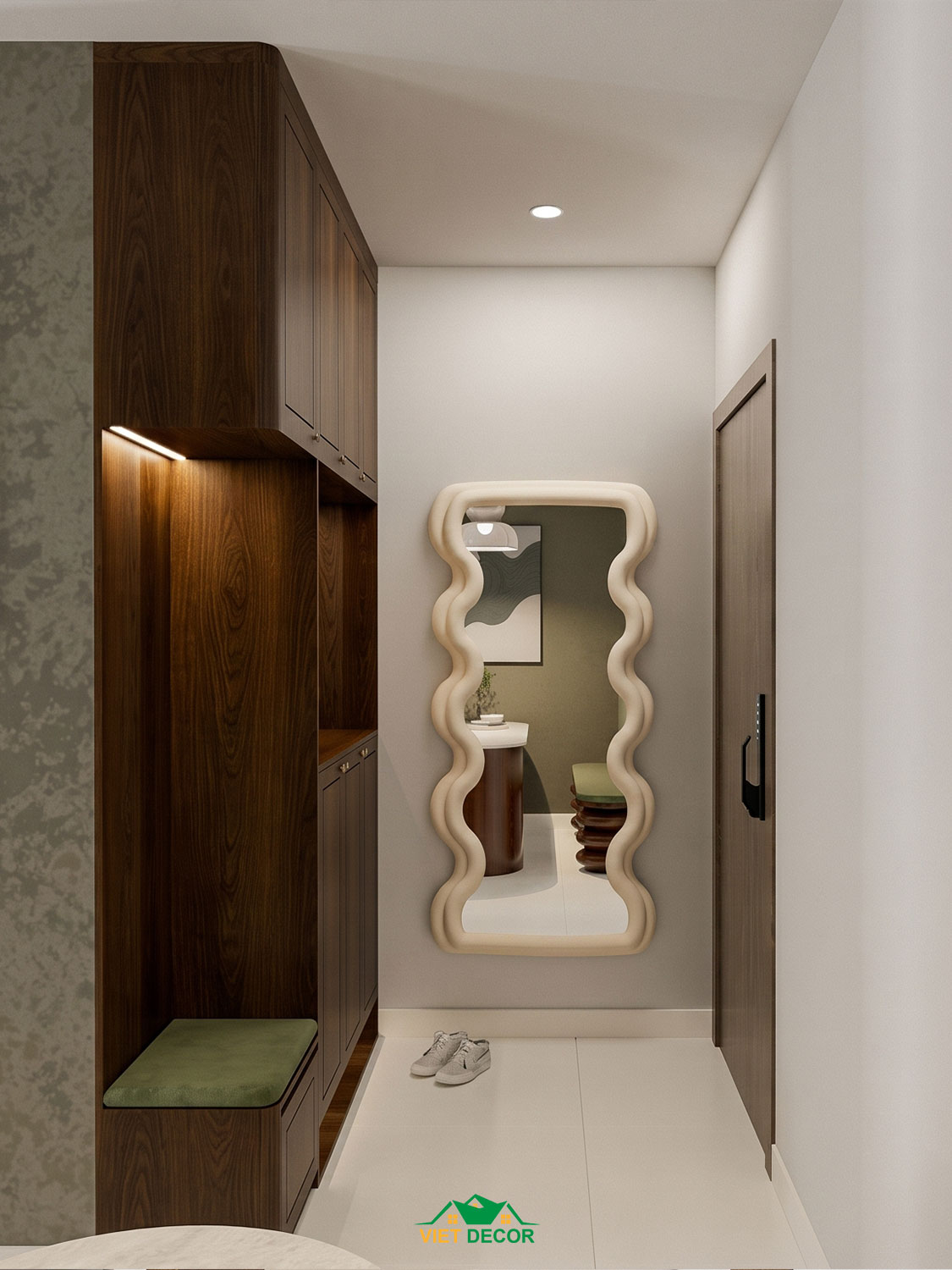 Nội Thất Việt Decor thiết kế thi công nội thất căn hộ 3 phòng ngủ chung cư Victoria Village TP HCM, tủ giày phòng khách