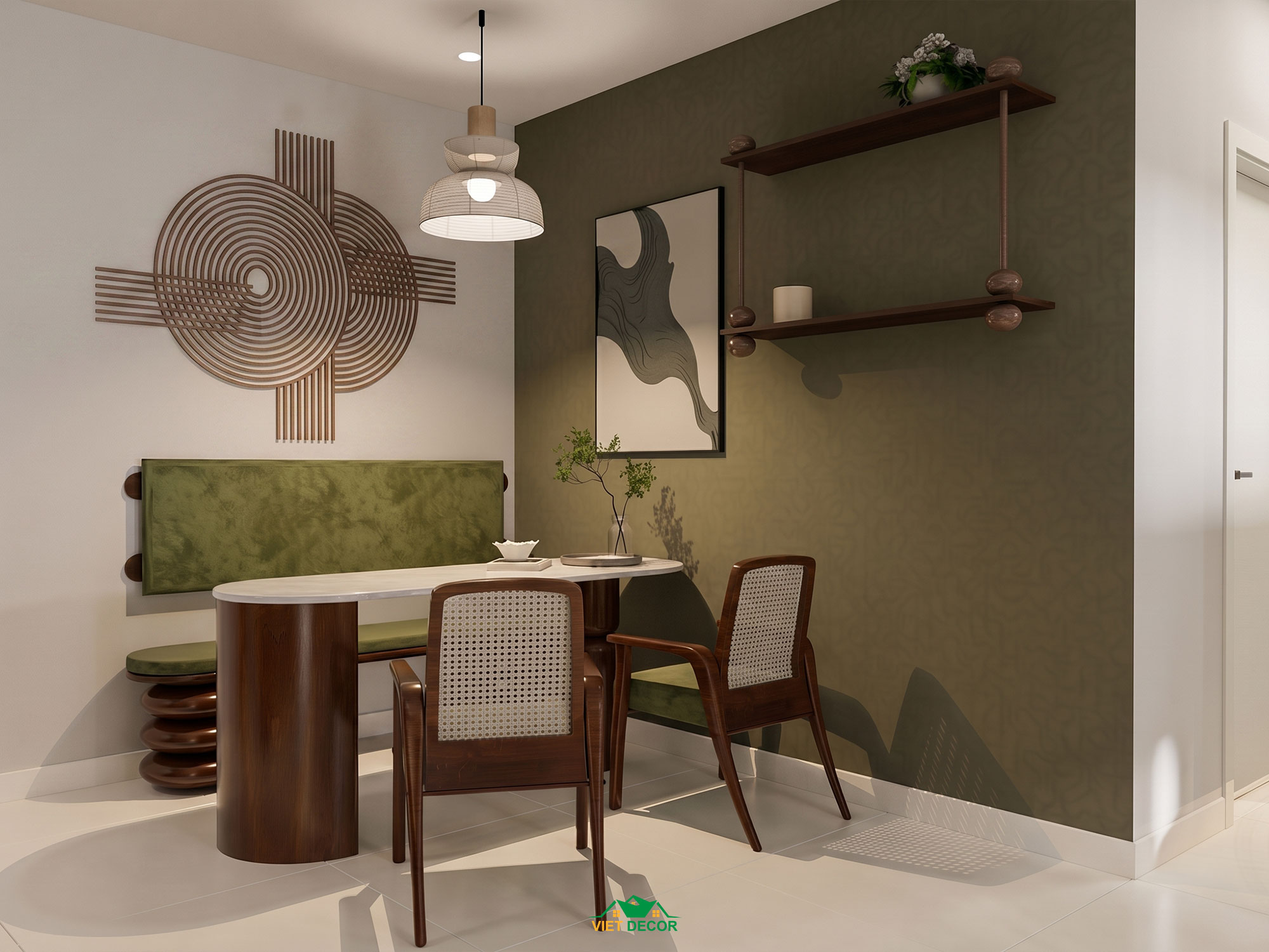 Nội Thất Việt Decor thiết kế thi công nội thất căn hộ 3 phòng ngủ chung cư Victoria Village TP HCM, bàn ăn phòng khách