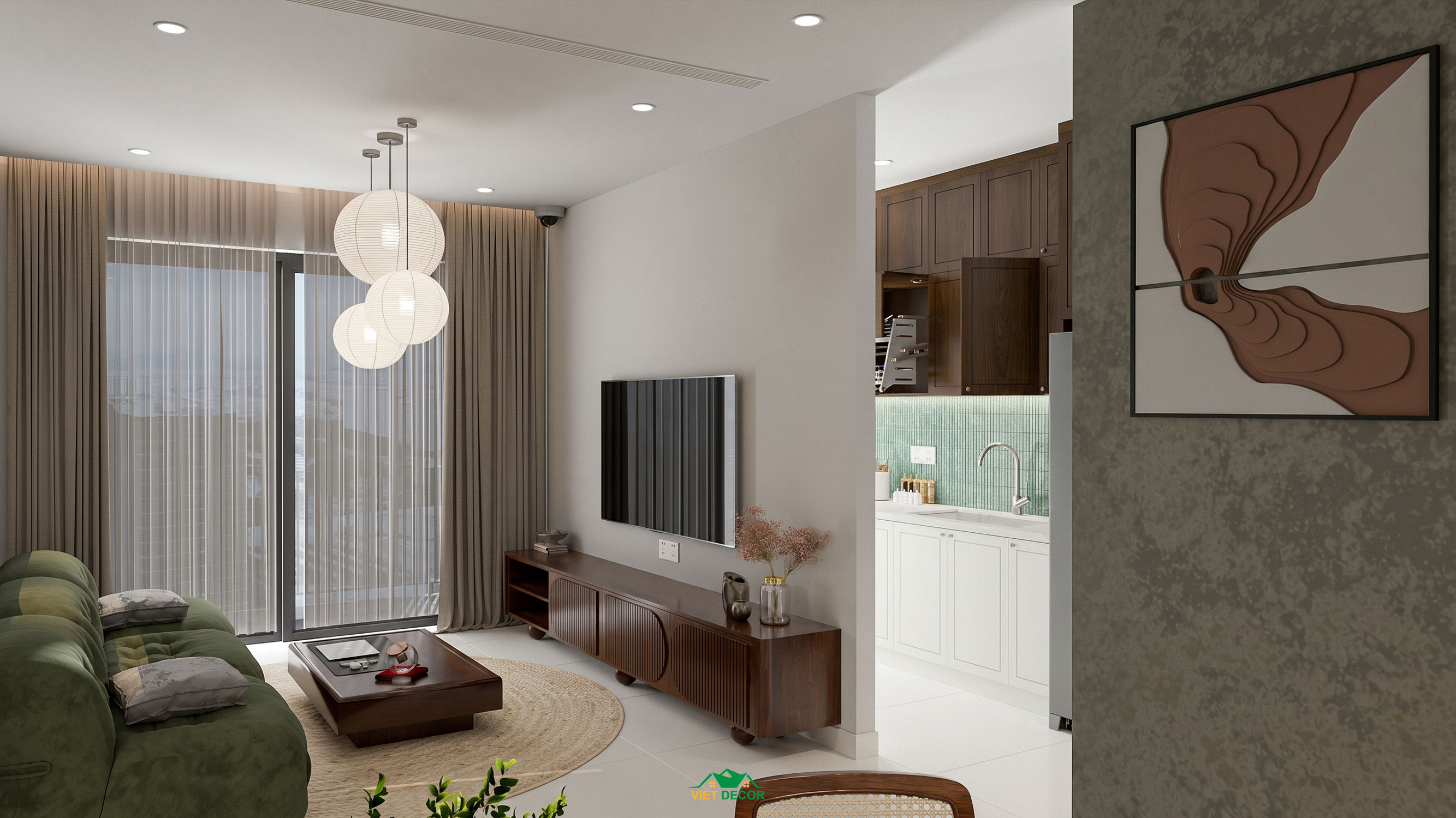 Nội Thất Việt Decor thiết kế thi công nội thất căn hộ 3 phòng ngủ chung cư Victoria Village TP HCM, phòng khách