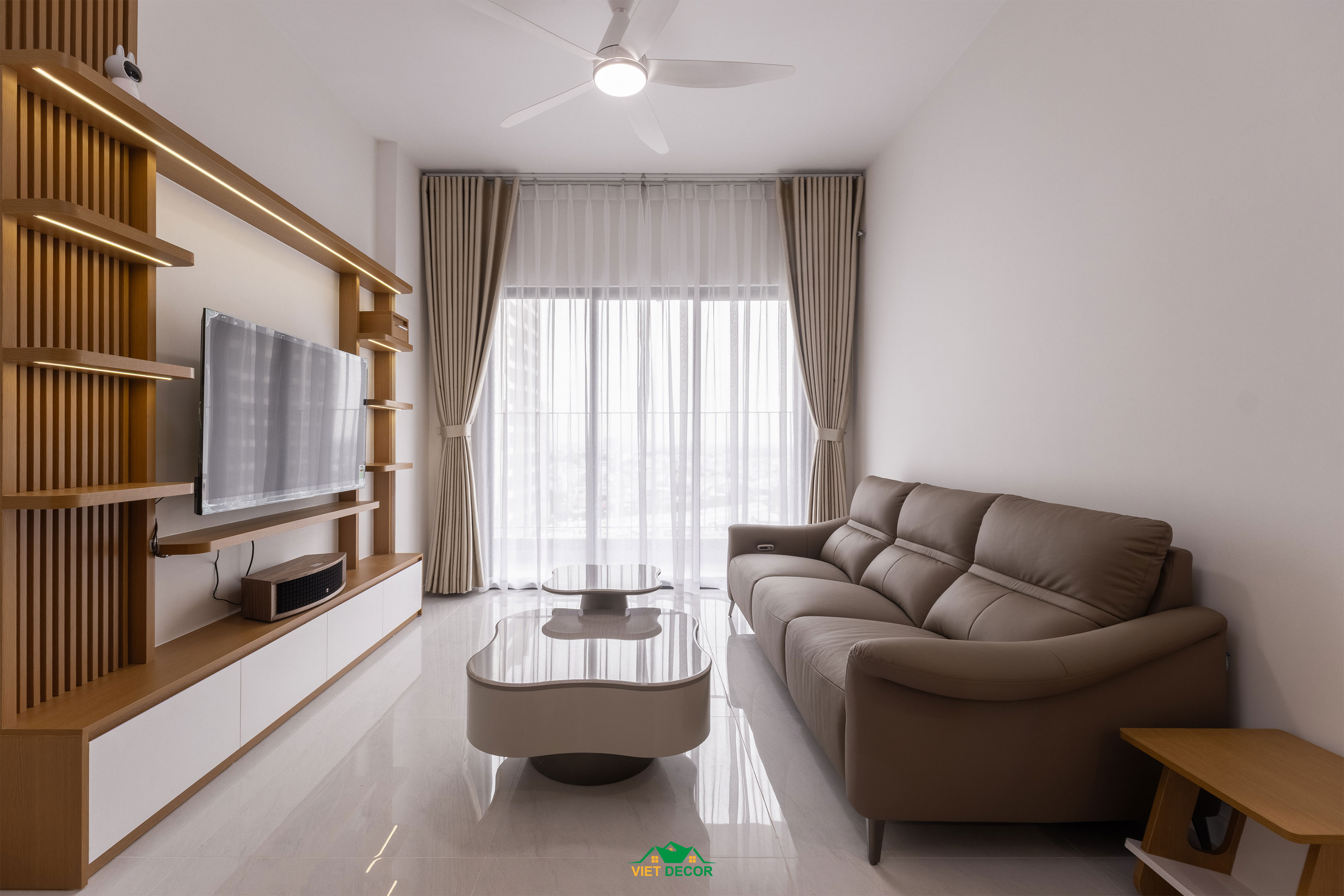 Nội Thất Việt Decor thiết kế, thi công nội thất hiện đại căn hộ 3 phòng ngủ chung cư Victoria Village TPHCM, phòng khách