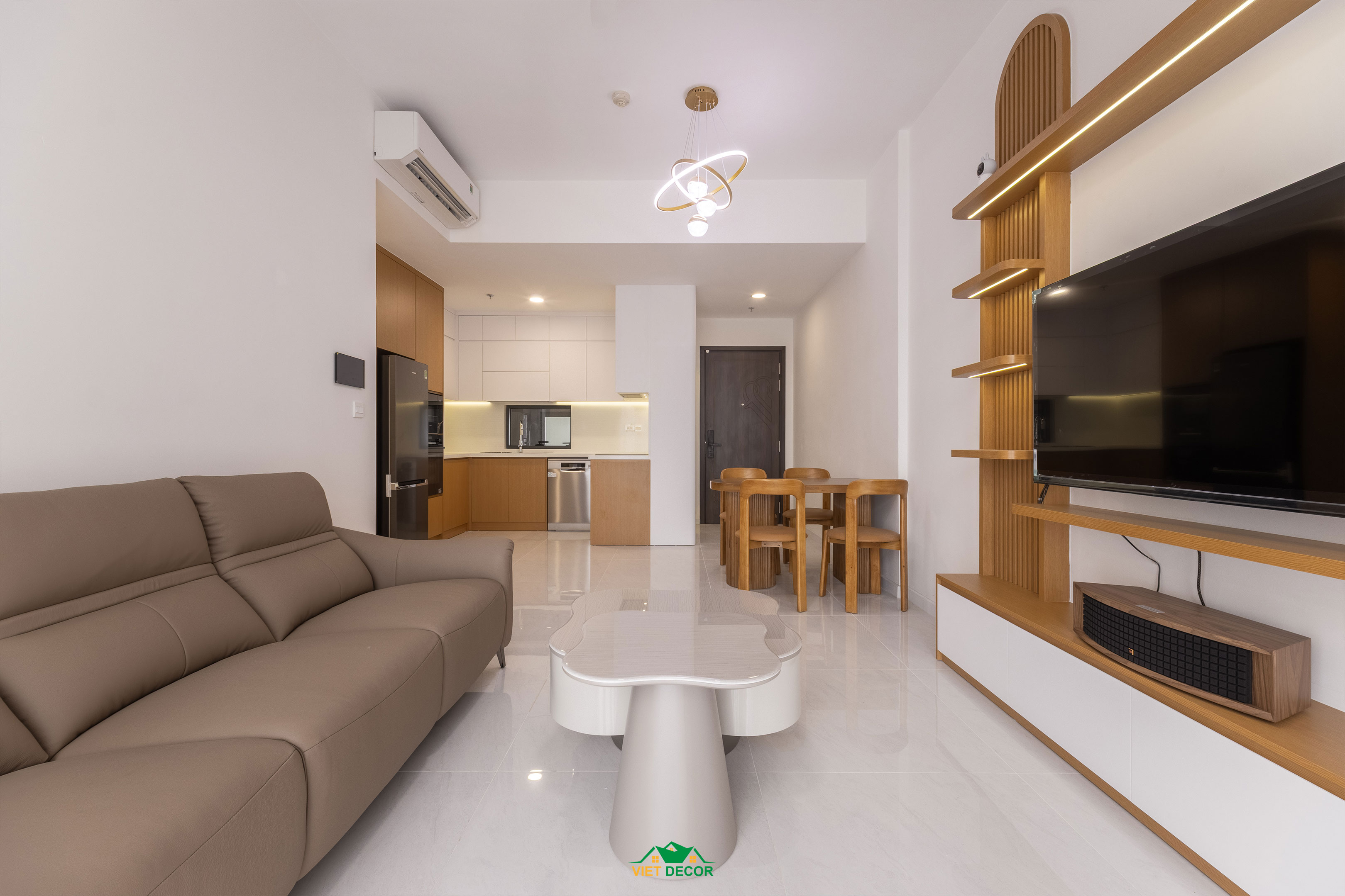 Nội Thất Việt Decor thiết kế, thi công nội thất hiện đại căn hộ 3 phòng ngủ chung cư Victoria Village TPHCM, phòng khách bếp
