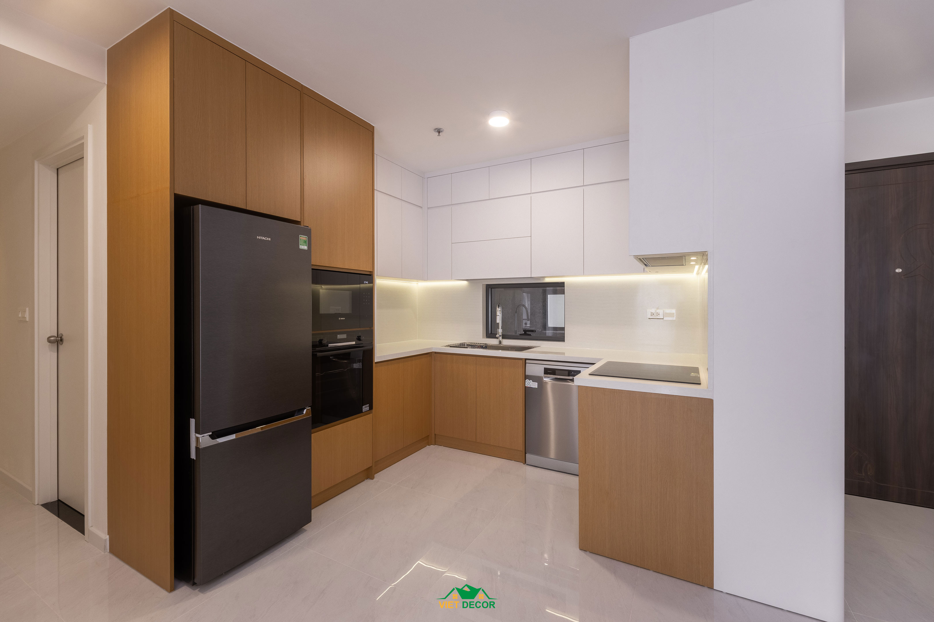 Nội Thất Việt Decor thiết kế, thi công nội thất hiện đại căn hộ 3 phòng ngủ chung cư Victoria Village TPHCM, tủ bếp