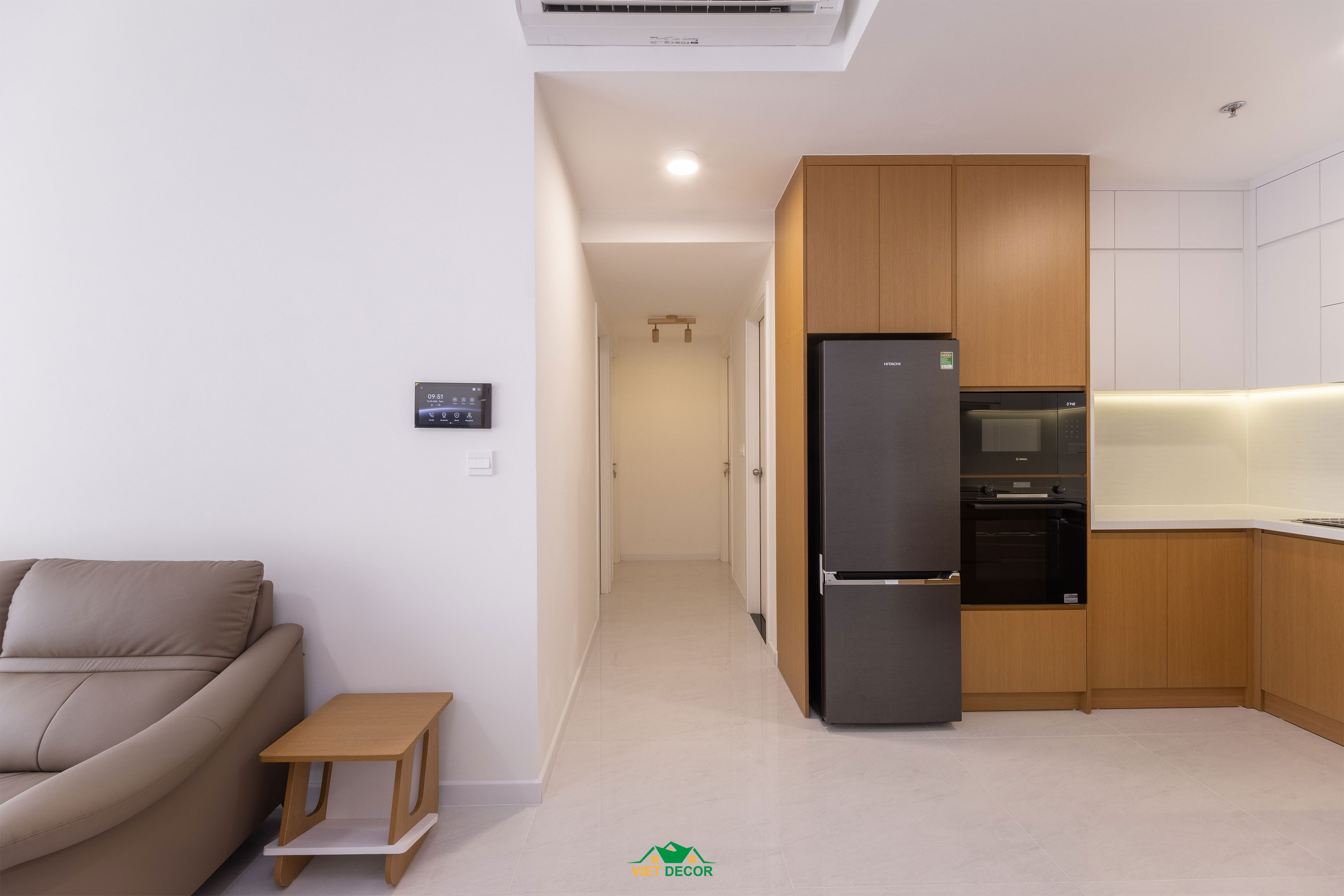 Nội Thất Việt Decor thiết kế, thi công nội thất hiện đại căn hộ 3 phòng ngủ chung cư Victoria Village TPHCM, phòng khách bếp