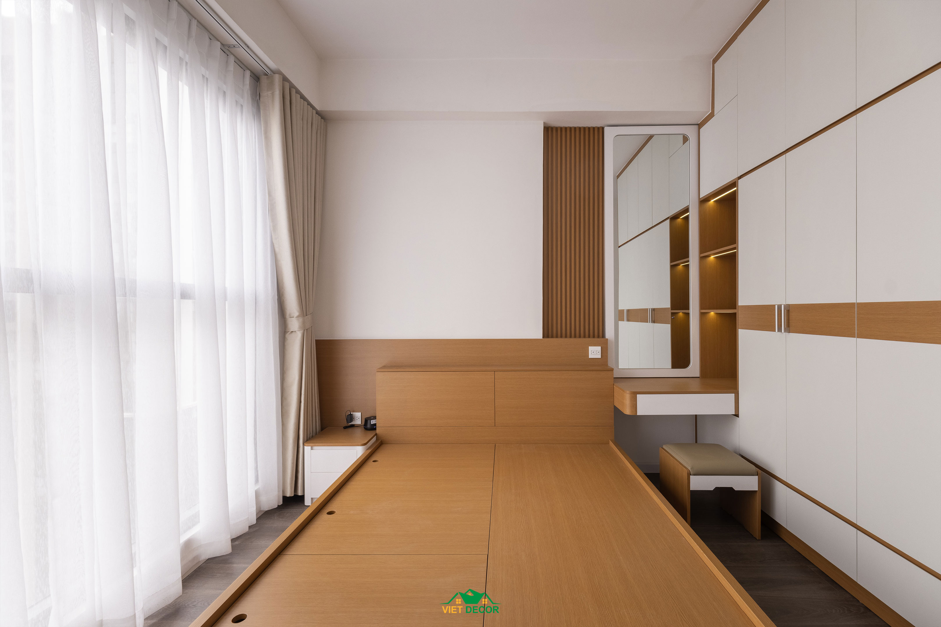 Nội Thất Việt Decor thiết kế, thi công nội thất hiện đại căn hộ 3 phòng ngủ chung cư Victoria Village TPHCM, phòng ngủ master