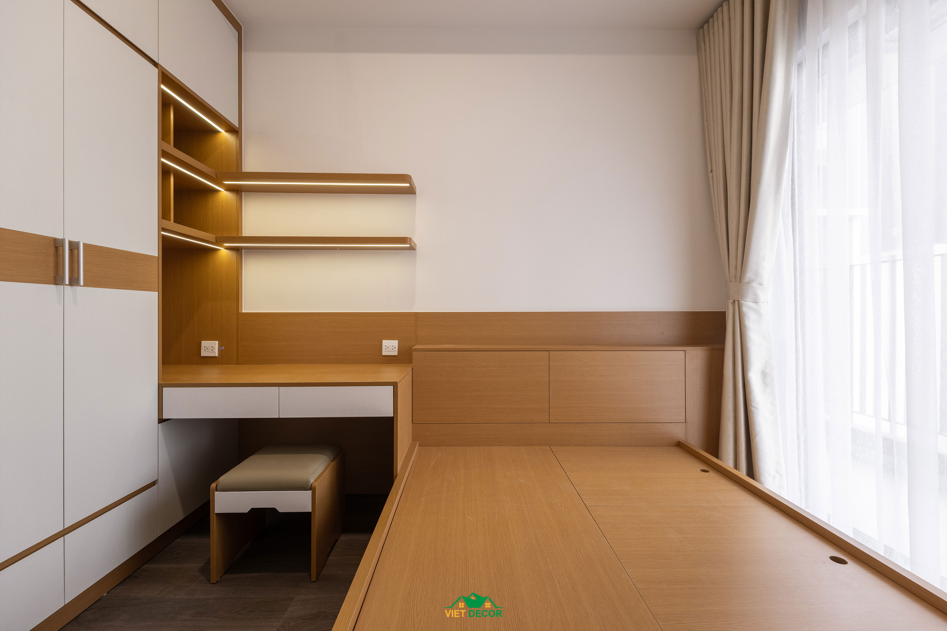 Nội Thất Việt Decor thiết kế, thi công nội thất hiện đại căn hộ 3 phòng ngủ chung cư Victoria Village TPHCM, phòng ngủ nhỏ
