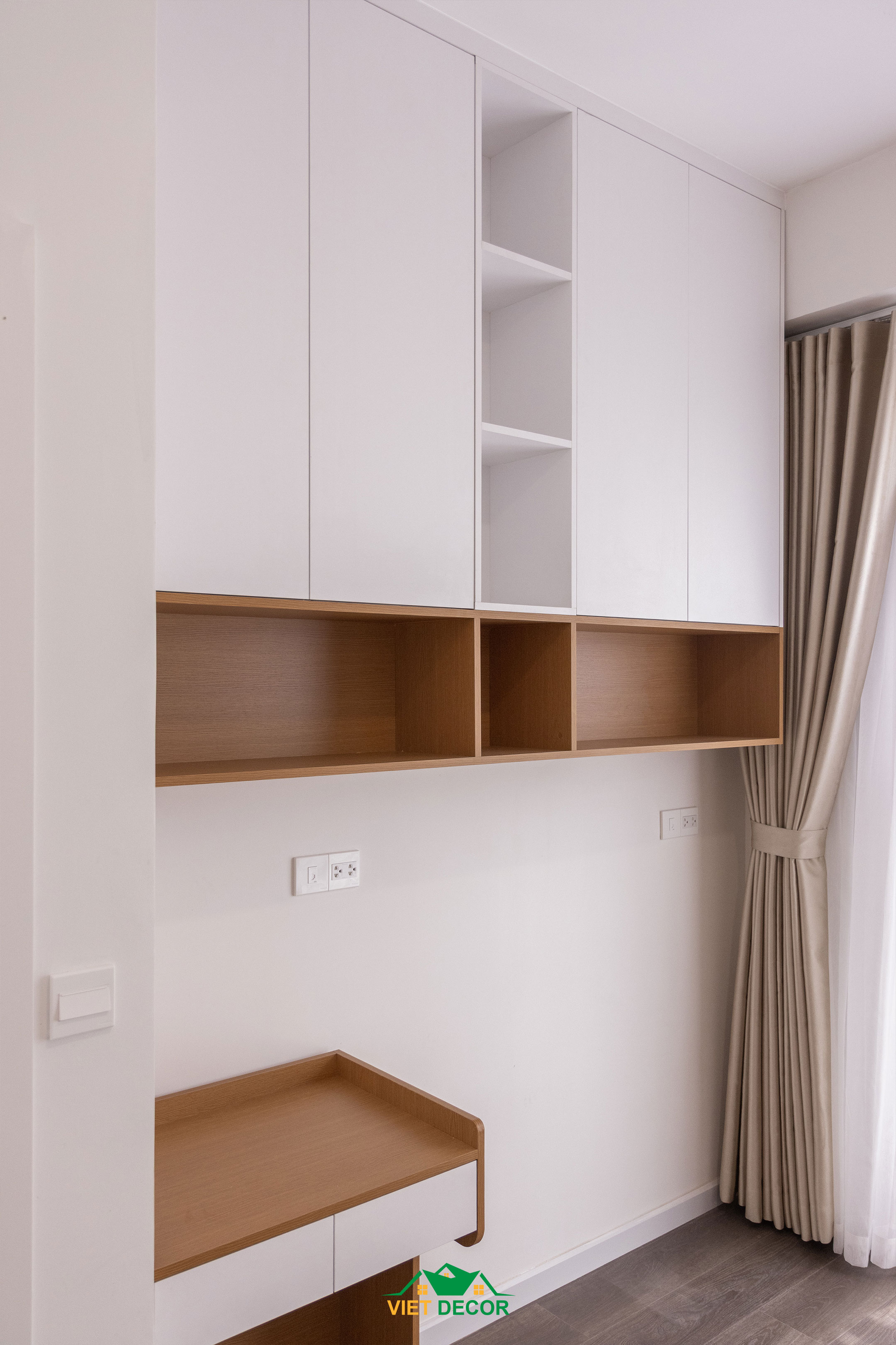 Nội Thất Việt Decor thiết kế, thi công nội thất hiện đại căn hộ 3 phòng ngủ chung cư Victoria Village TPHCM, tủ sách phòng ngủ nhỏ