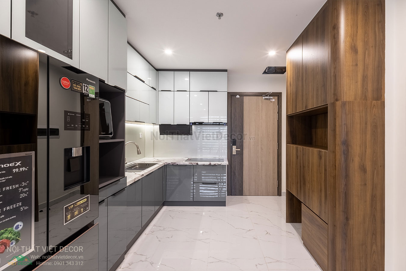 Nội Thất Việt Decor thiết kế thi công trang trí nội thất, tủ bếp nhôm kính căn hộ 3 phòng ngủ chung cư Glory Heights Vinhomes Grand Park quận 9 TP HCM, tủ bếp hợp kim nhôm cánh kính