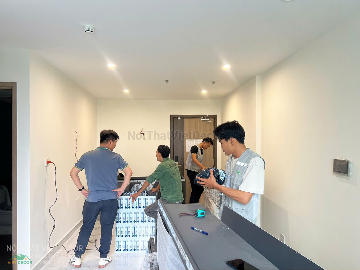 Nội Thất Việt Decor thiết kế thi công trang trí nội thất, tủ bếp nhôm kính căn hộ 3 phòng ngủ chung cư Glory Heights Vinhomes Grand Park quận 9 TP HCM, thi công tủ bếp nhôm kính