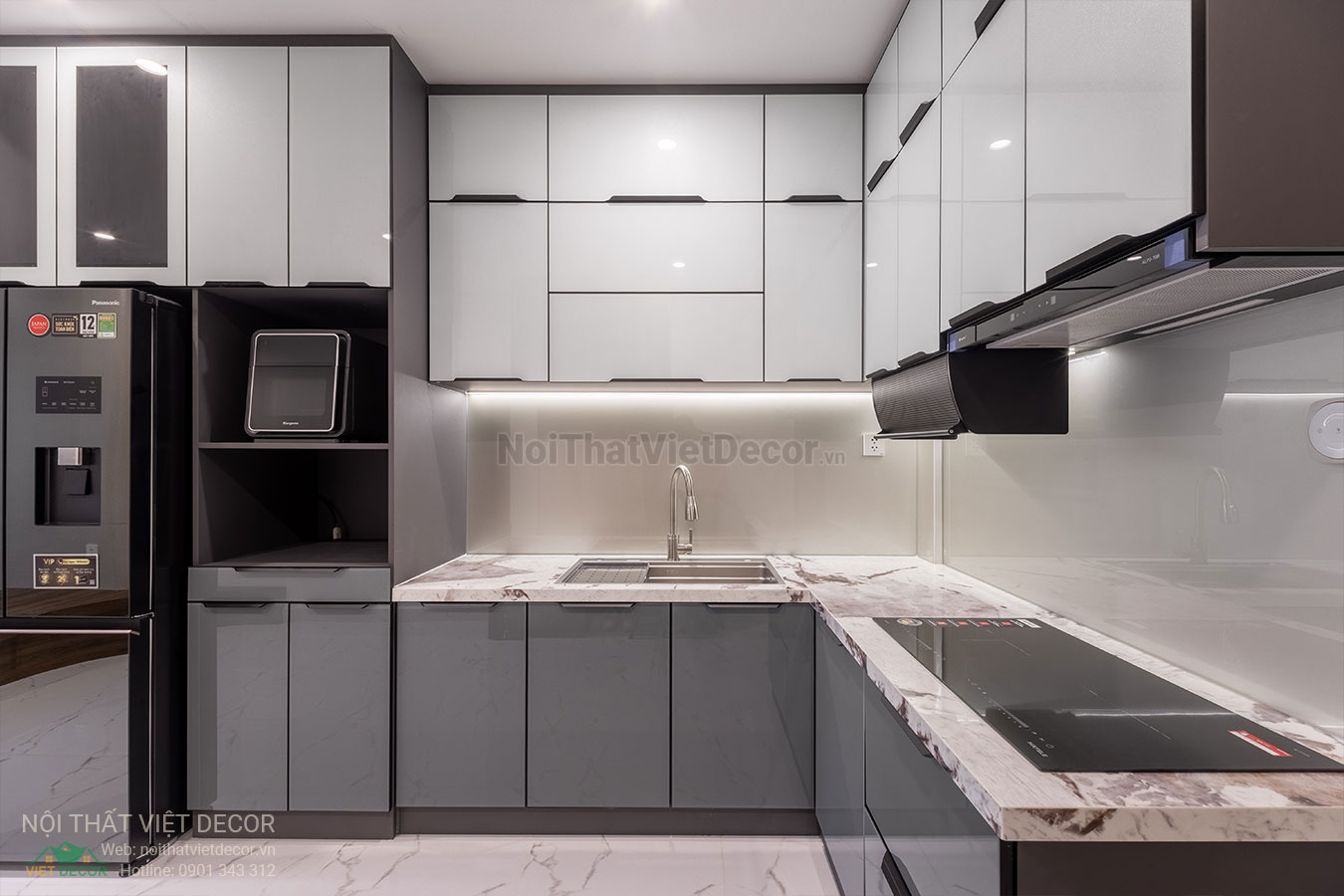 Nội Thất Việt Decor thiết kế thi công trang trí nội thất, tủ bếp nhôm kính căn hộ 3 phòng ngủ chung cư Glory Heights Vinhomes Grand Park quận 9 TP HCM, tủ bếp hợp kim nhôm cánh kính