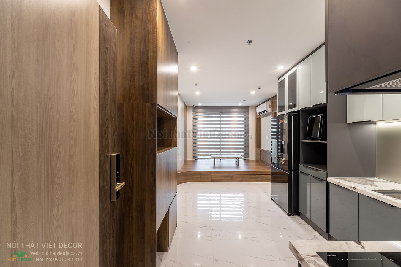 Nội Thất Việt Decor thiết kế thi công trang trí nội thất, tủ bếp nhôm kính căn hộ 3 phòng ngủ chung cư Glory Heights Vinhomes Grand Park quận 9 TP HCM, tủ bếp hợp kim nhôm cánh kính