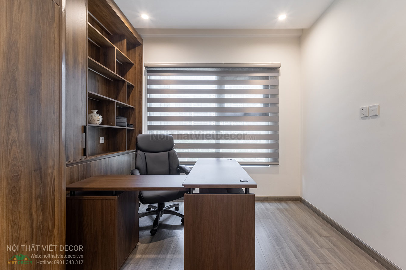 Nội Thất Việt Decor thiết kế thi công trang trí nội thất, tủ bếp nhôm kính căn hộ 3 phòng ngủ chung cư Glory Heights Vinhomes Grand Park quận 9 TP HCM, phòng làm việc