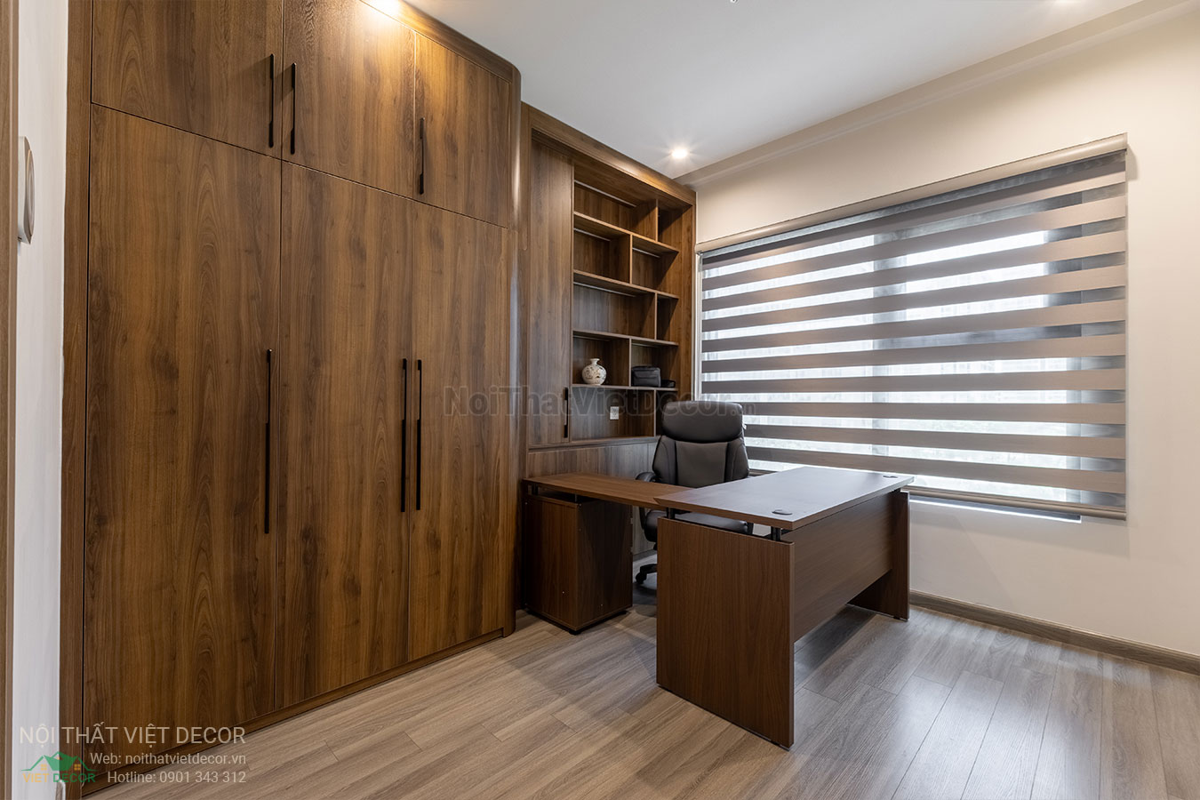Nội Thất Việt Decor thiết kế thi công trang trí nội thất, tủ bếp nhôm kính căn hộ 3 phòng ngủ chung cư Glory Heights Vinhomes Grand Park quận 9 TP HCM, phòng làm việc