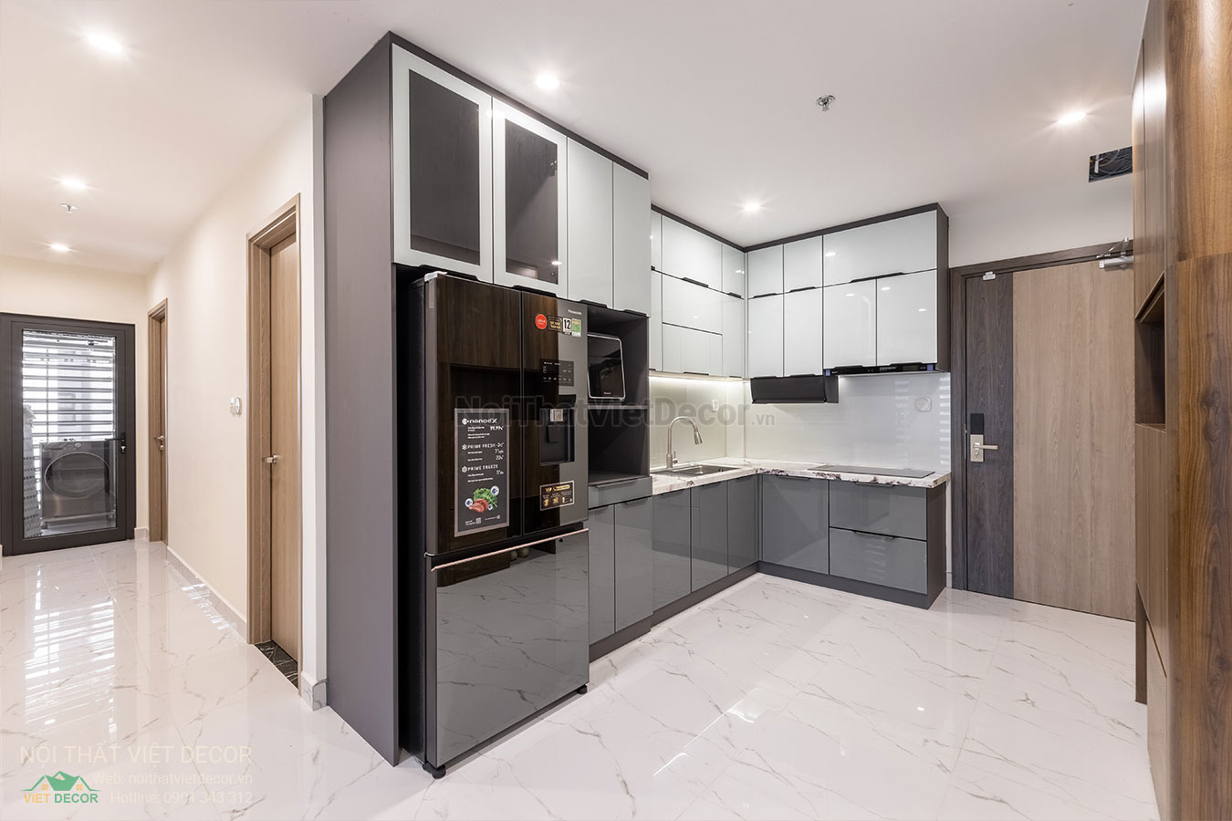 Nội Thất Việt Decor thiết kế thi công trang trí nội thất, tủ bếp nhôm kính căn hộ 3 phòng ngủ chung cư Glory Heights Vinhomes Grand Park quận 9 TP HCM, tủ bếp hợp kim nhôm cánh kính