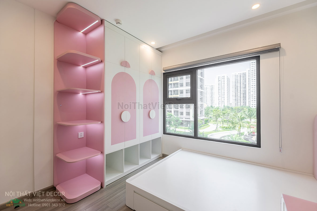 Nội Thất Việt Decor thiết kế thi công trang trí nội thất, tủ bếp nhôm kính căn hộ 3 phòng ngủ chung cư Glory Heights Vinhomes Grand Park quận 9 TP HCM, phòng ngủ bé