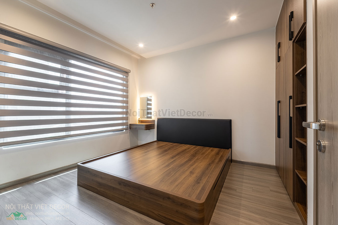 Nội Thất Việt Decor thiết kế thi công trang trí nội thất, tủ bếp nhôm kính căn hộ 3 phòng ngủ chung cư Glory Heights Vinhomes Grand Park quận 9 TP HCM, phòng ngủ master