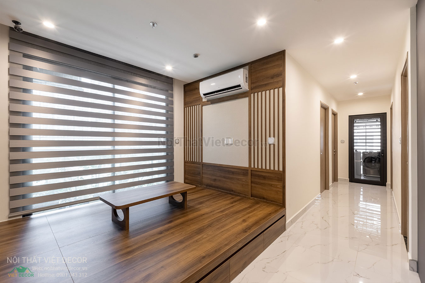 Nội Thất Việt Decor thiết kế thi công trang trí nội thất, tủ bếp nhôm kính căn hộ 3 phòng ngủ chung cư Glory Heights Vinhomes Grand Park quận 9 TP HCM, phòng khách bếp