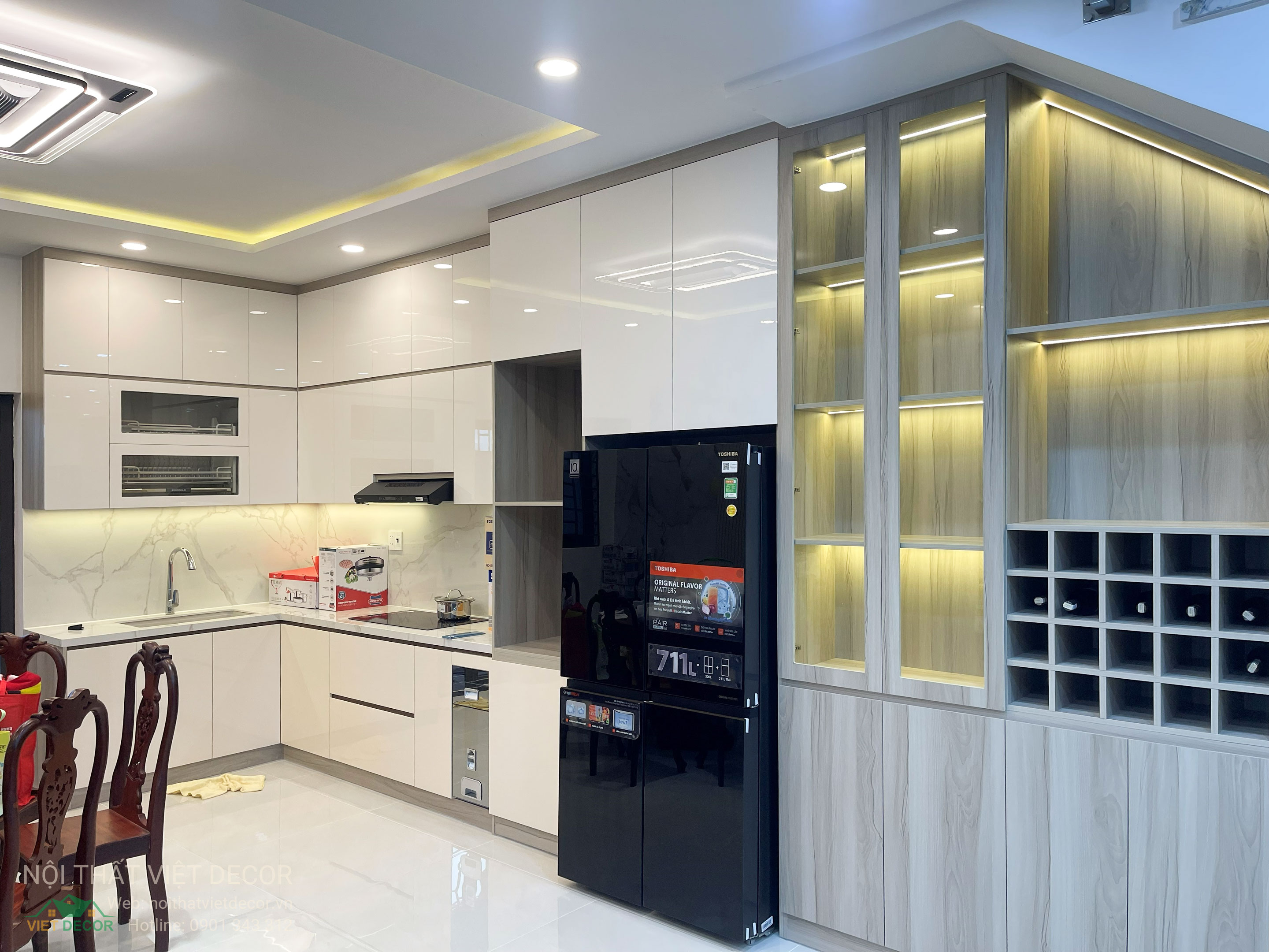 Nội thất Việt Decor thiết kế thi công trang trí nội thất nhà phố 3 tầng Lavilla Green City Long An Tây Ninh, thi công bàn giao tủ bếp