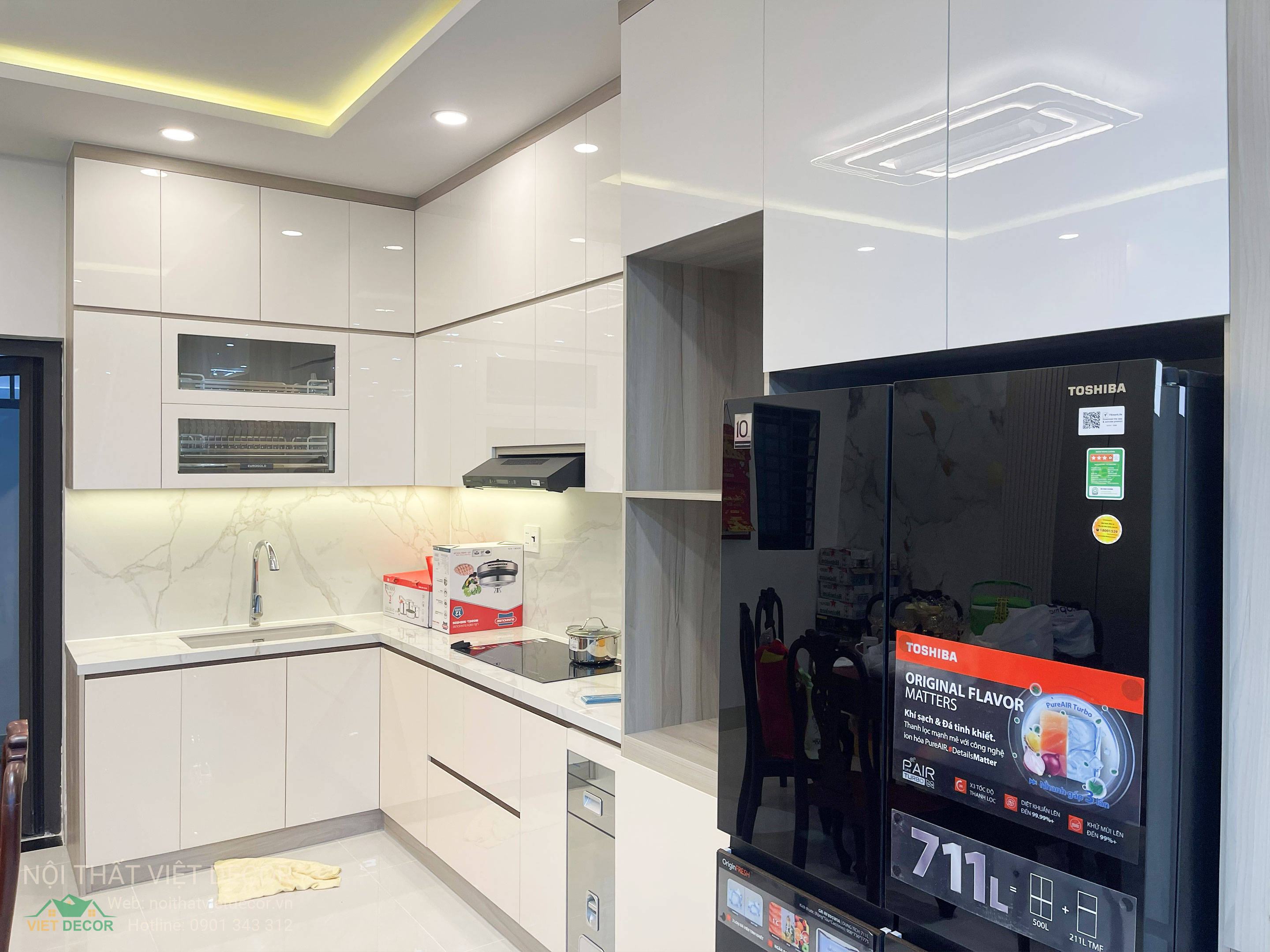 Nội thất Việt Decor thiết kế thi công trang trí nội thất nhà phố 3 tầng Lavilla Green City Long An Tây Ninh, thi công bàn giao tủ bếp