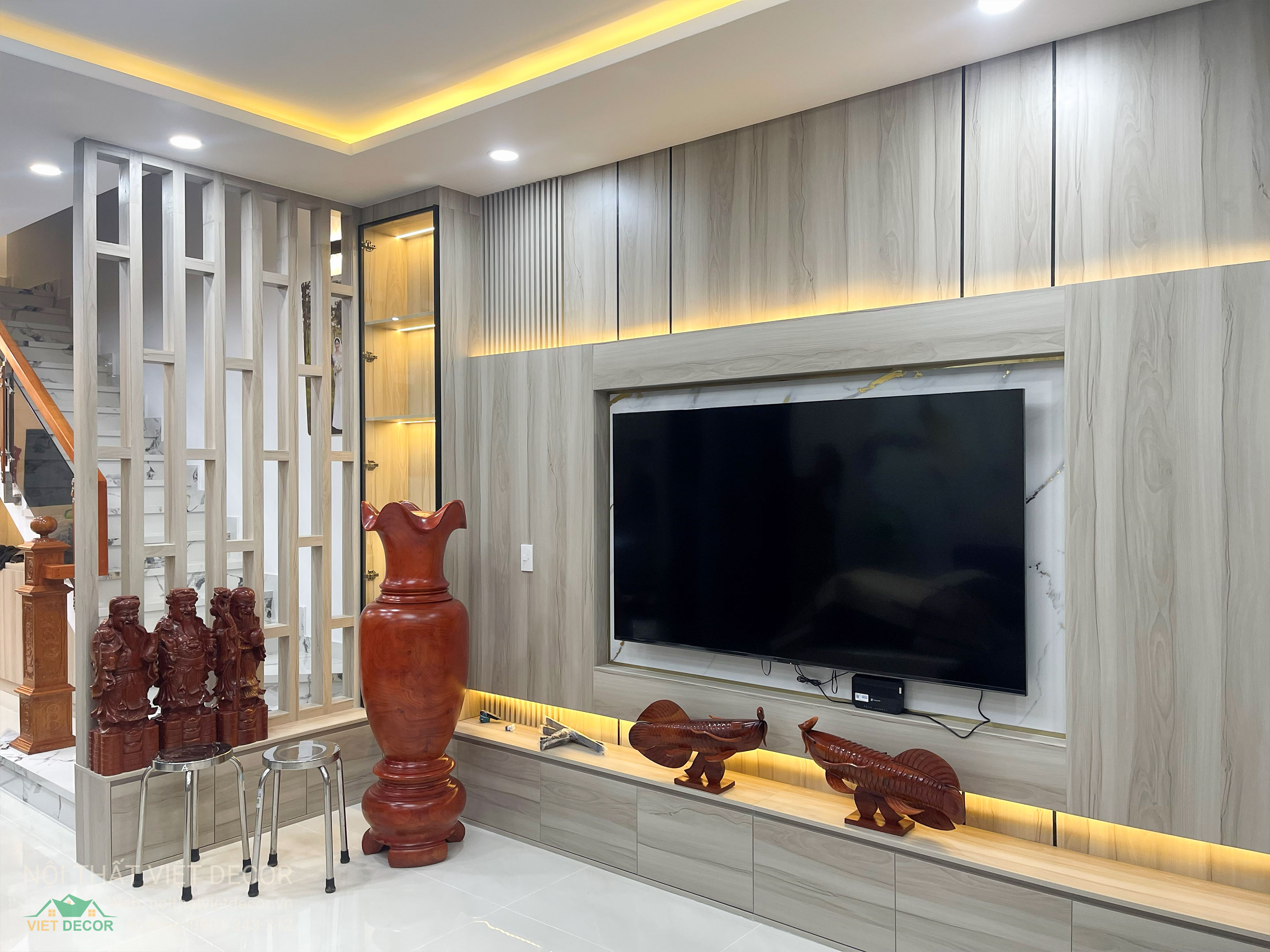 Nội thất Việt Decor thiết kế thi công trang trí nội thất nhà phố 3 tầng Lavilla Green City Long An Tây Ninh, thi công bàn giao phòng khách