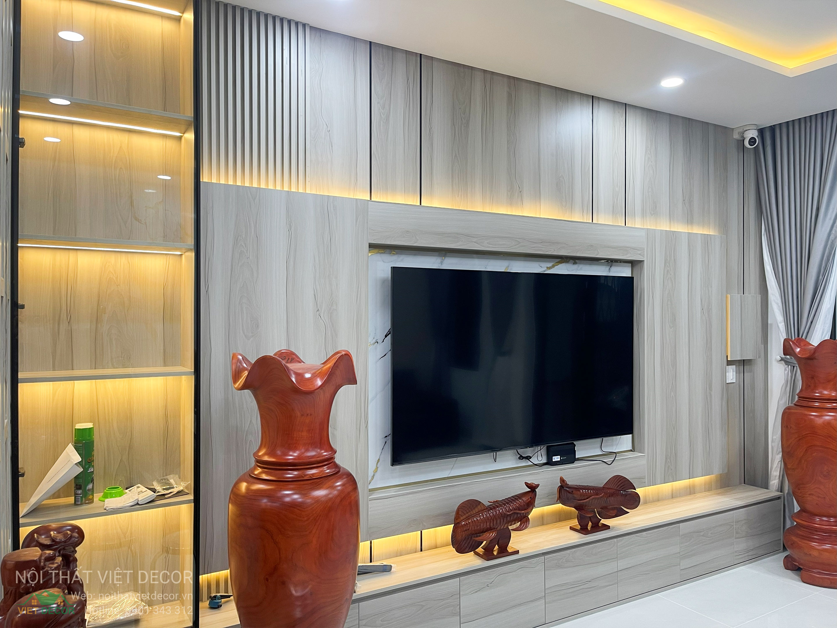 Nội thất Việt Decor thiết kế thi công trang trí nội thất nhà phố 3 tầng Lavilla Green City Long An Tây Ninh, thi công bàn giao phòng khách