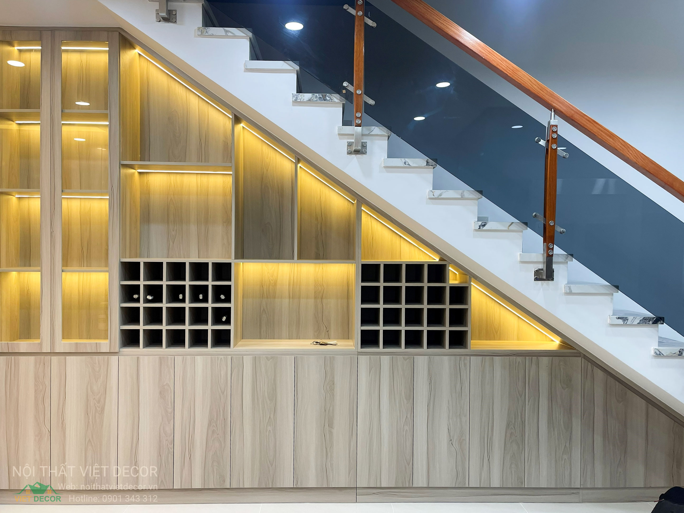 Nội thất Việt Decor thiết kế thi công trang trí nội thất nhà phố 3 tầng Lavilla Green City Long An Tây Ninh, thi công bàn giao tủ rượu