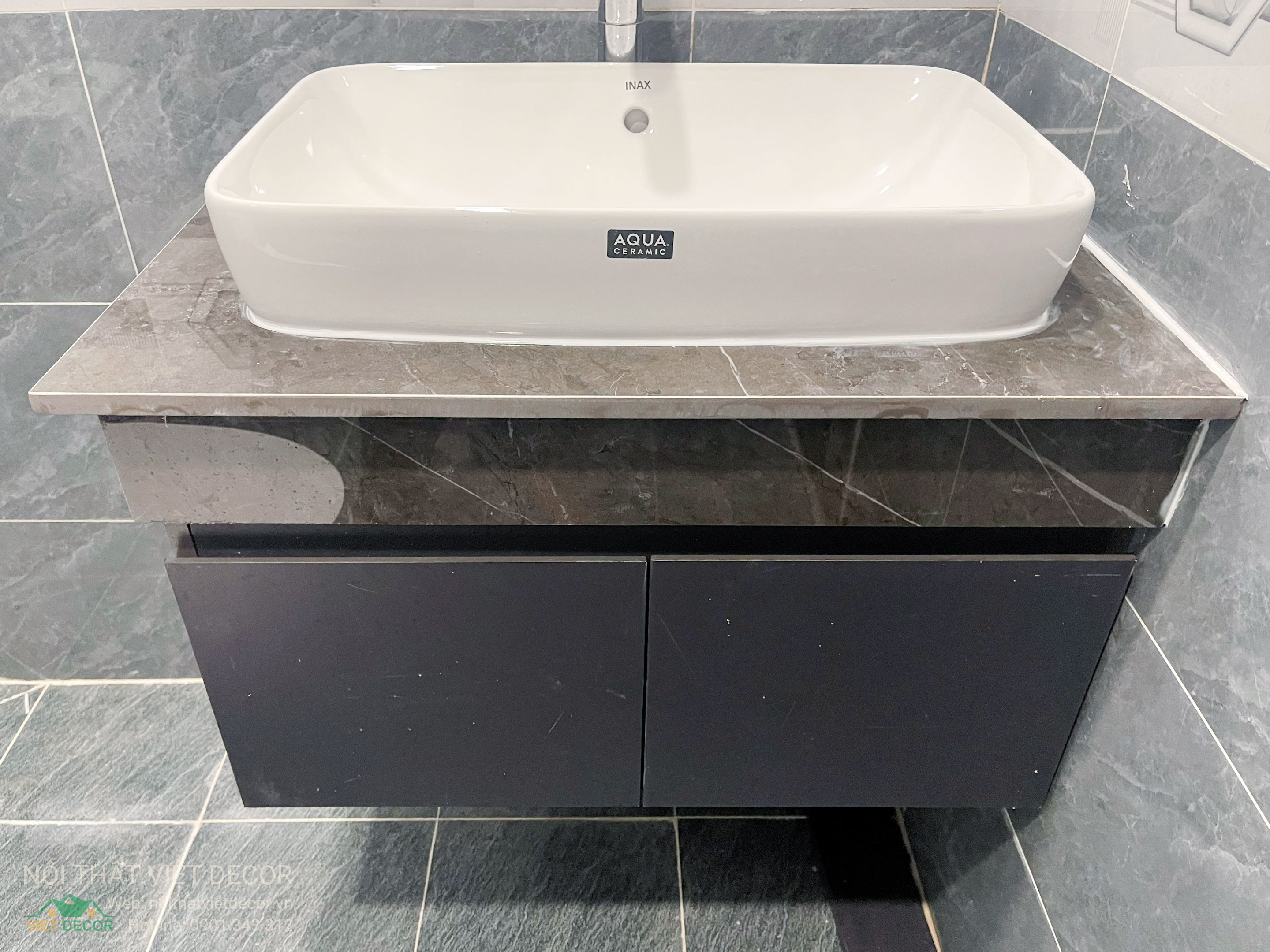 Nội thất Việt Decor thiết kế thi công trang trí nội thất nhà phố 3 tầng Lavilla Green City Long An Tây Ninh, thi công bàn giao lavabo nhà vệ sinh