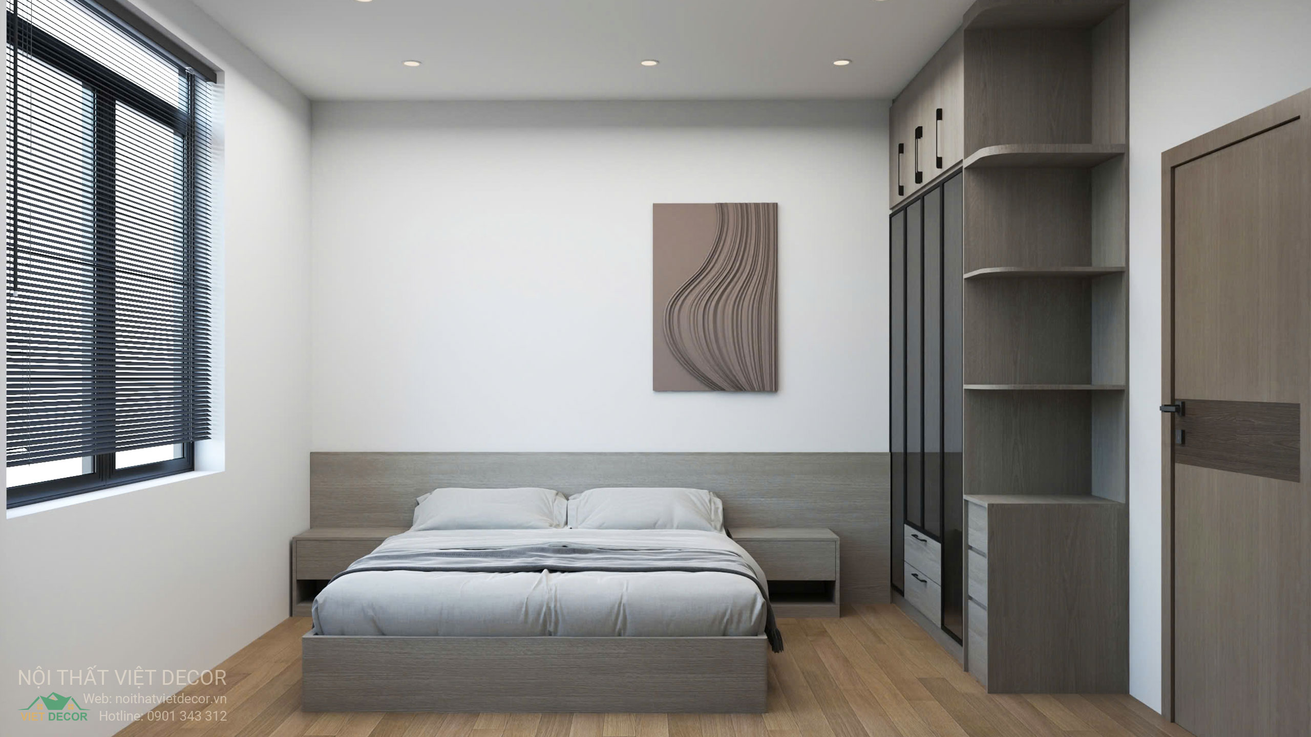 Nội thất Việt Decor thiết kế thi công trang trí nội thất nhà phố 3 tầng Lavilla Green City Long An Tây Ninh, hồ sơ thiết kế phối cảnh 3D phòng ngủ