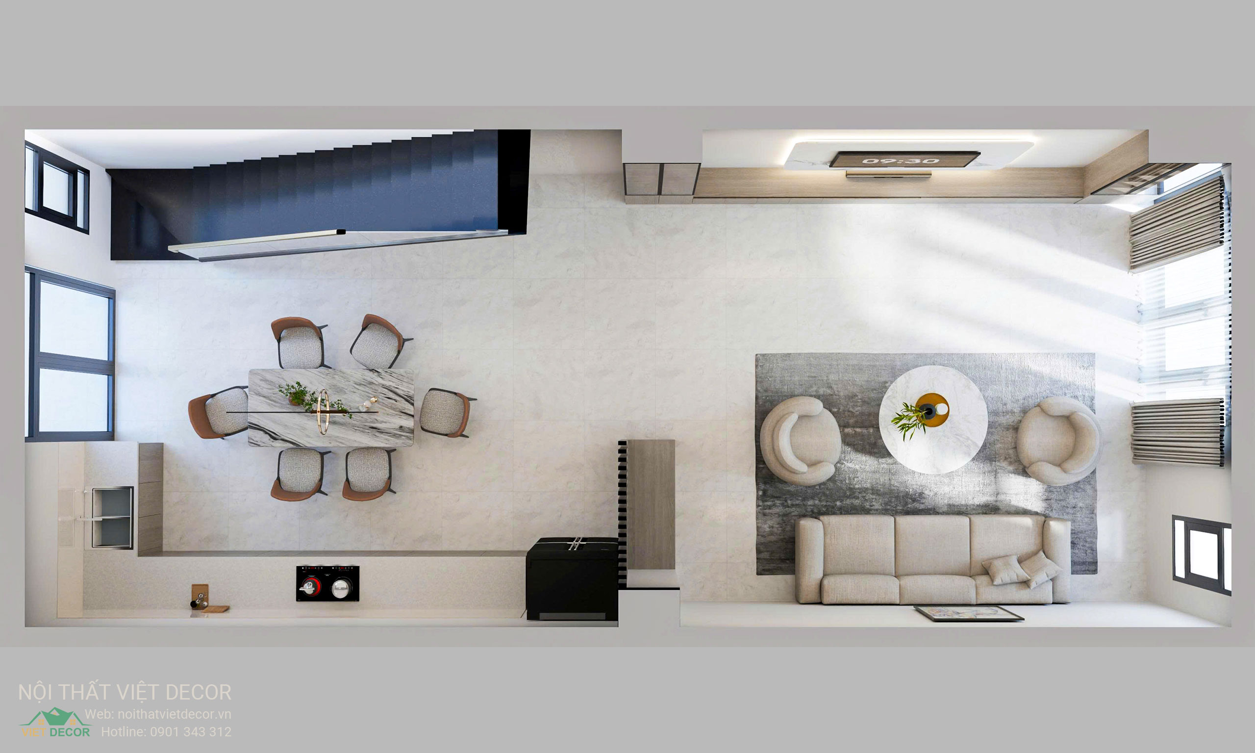 Nội Thất Việt Decor thiết kế, thi công nội thất nhà phố biệt thự Lavilla Green City tại Tân An, Long An (Tây Ninh) phong cách hiện đại tối giản