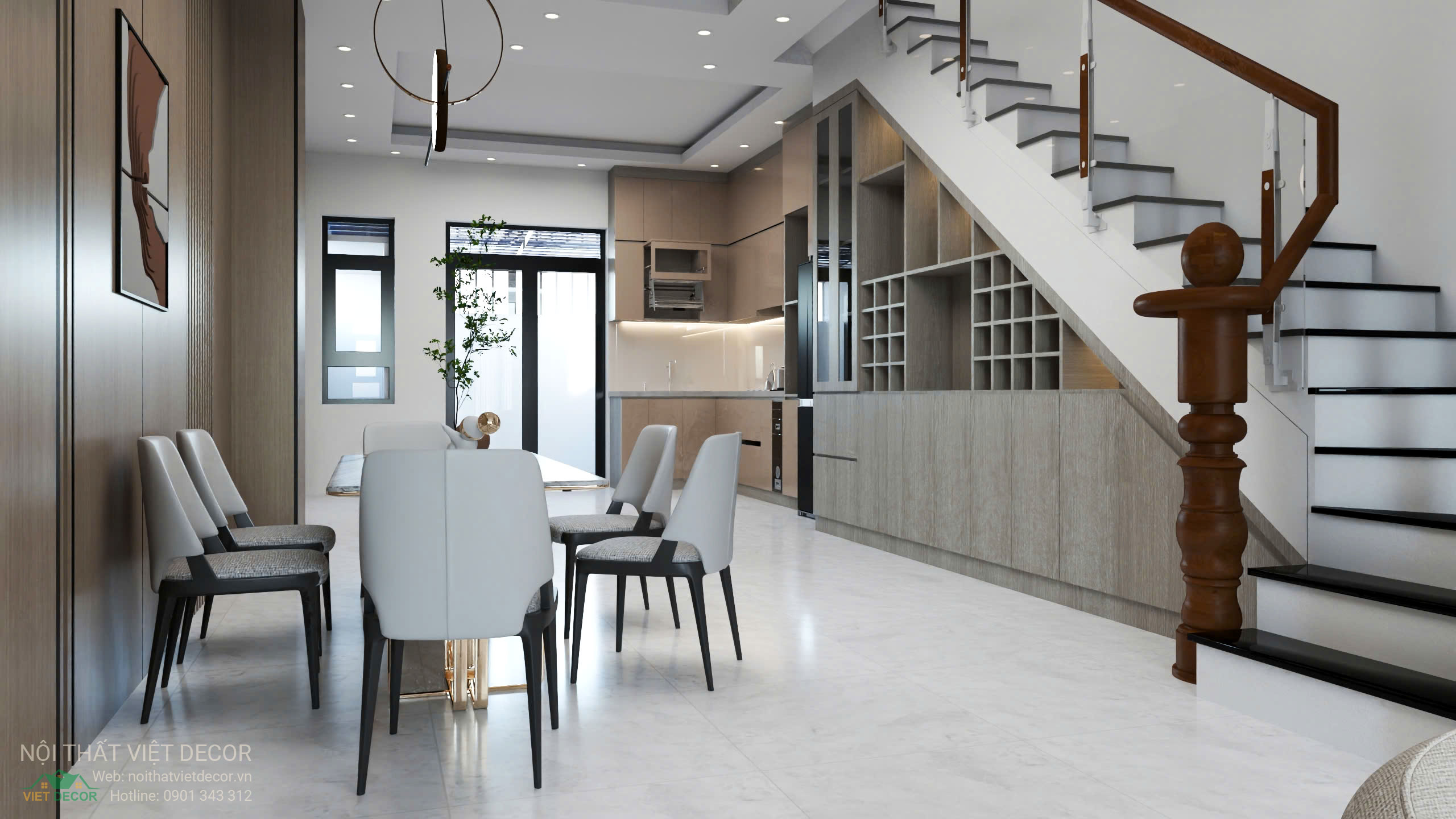 Nội thất Việt Decor thiết kế thi công trang trí nội thất nhà phố 3 tầng Lavilla Green City Long An Tây Ninh, hồ sơ thiết kế phối cảnh 3D tủ bếp