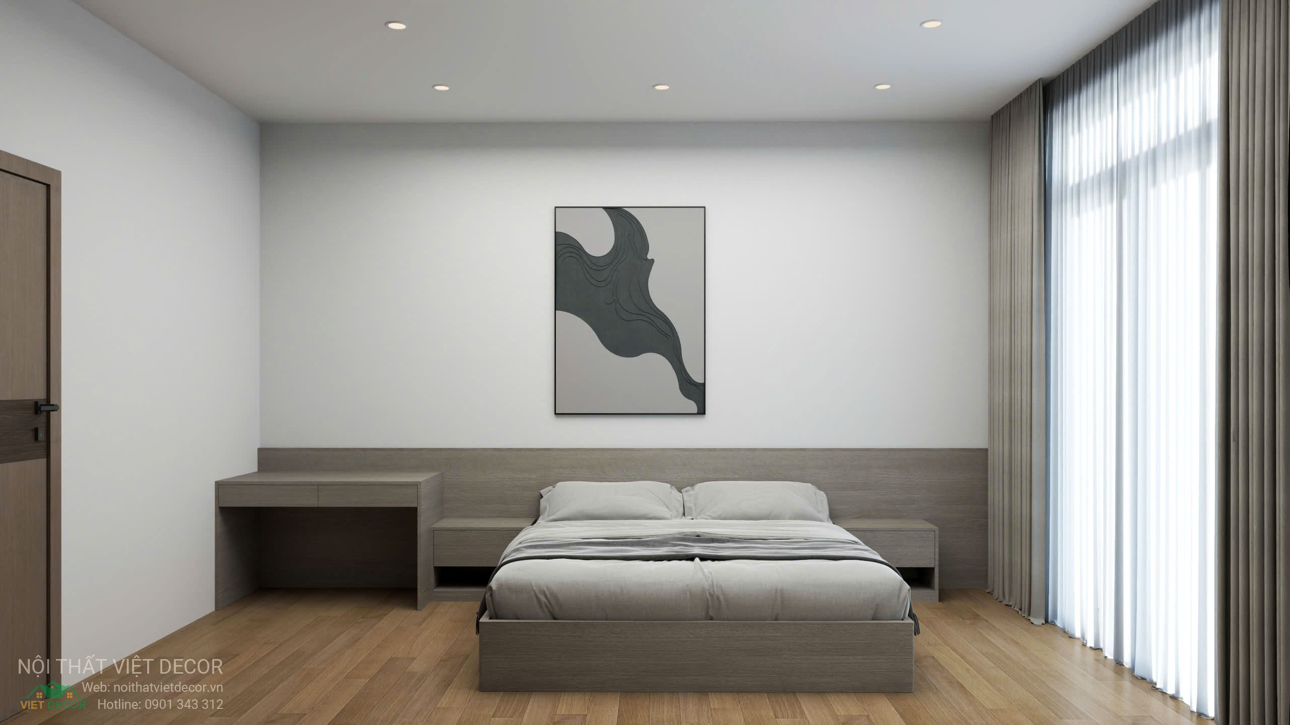Nội thất Việt Decor thiết kế thi công trang trí nội thất nhà phố 3 tầng Lavilla Green City Long An Tây Ninh, hồ sơ thiết kế phối cảnh 3D phòng ngủ