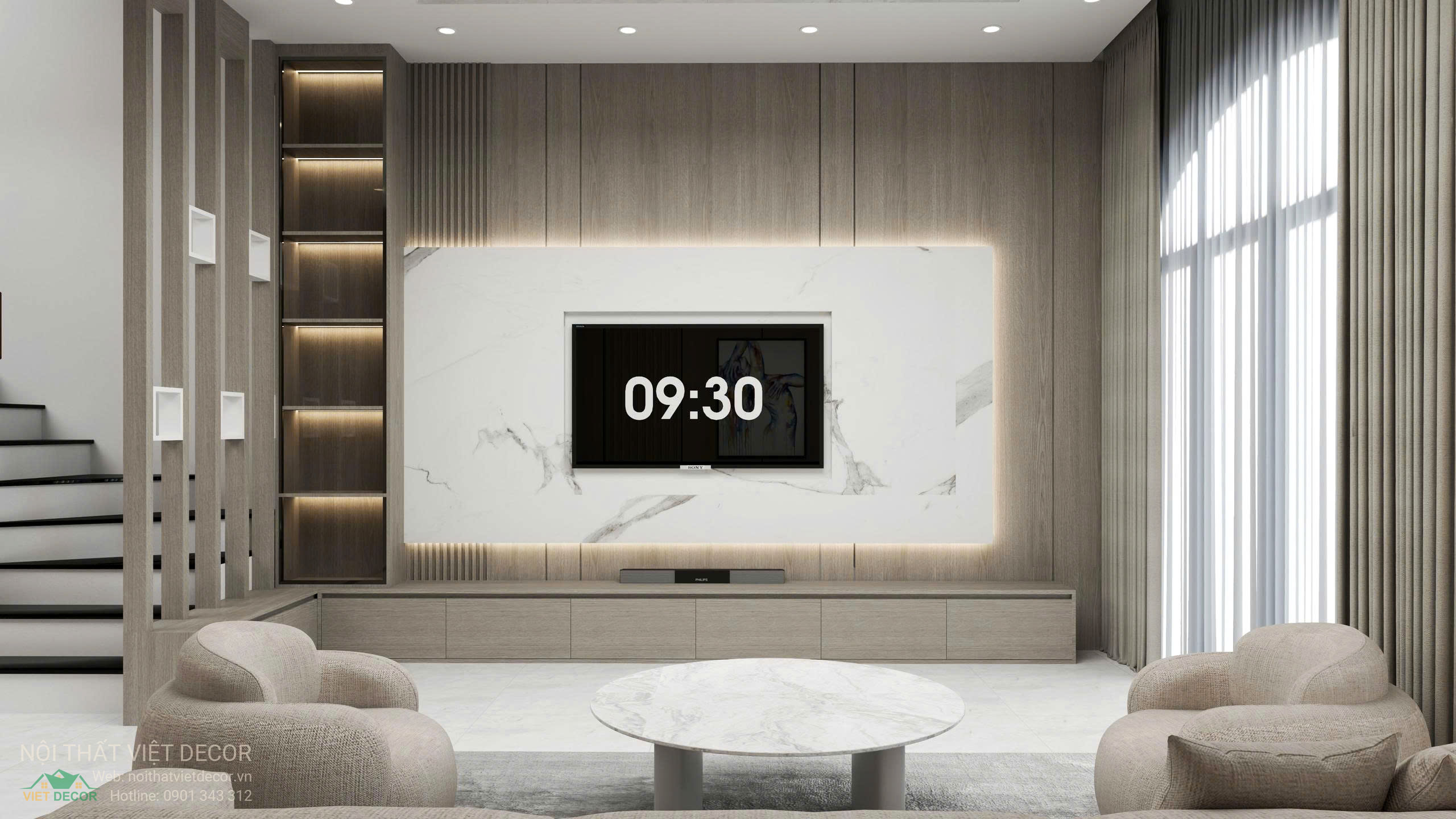 Nội thất Việt Decor thiết kế thi công trang trí nội thất nhà phố 3 tầng Lavilla Green City Long An Tây Ninh, hồ sơ thiết kế phối cảnh 3D phòng khách