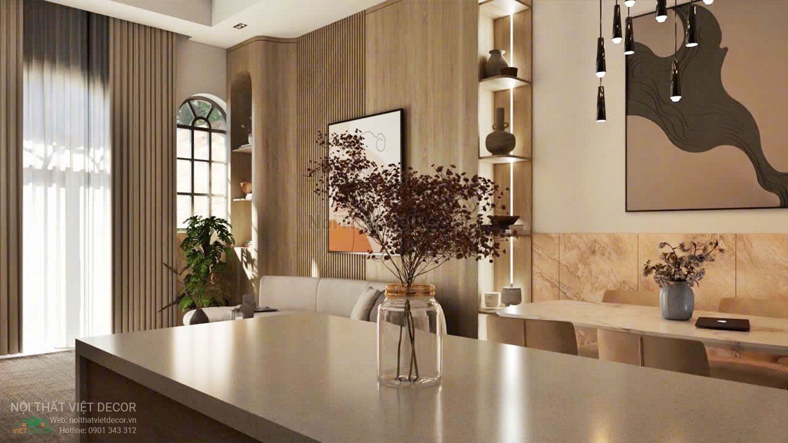 Nội Thất Việt Decor thiết kế thi công nội thất nhà phố liên kế tại huyện Long Đất tỉnh Vũng Tàu, hồ sơ thiết kế phối cảnh 3D
