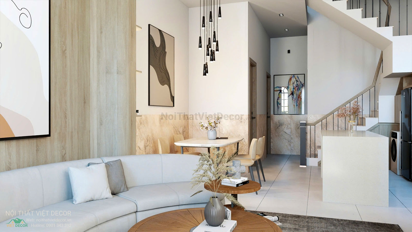 Nội Thất Việt Decor thiết kế thi công nội thất nhà phố liên kế tại huyện Long Đất tỉnh Vũng Tàu, hồ sơ thiết kế phối cảnh 3D