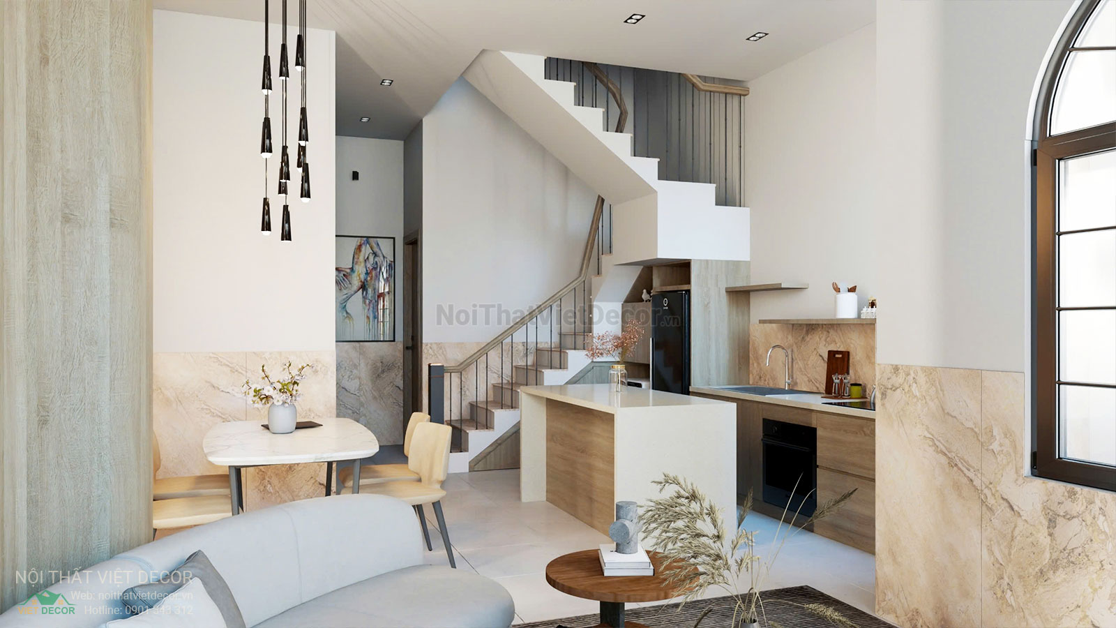 Nội Thất Việt Decor thiết kế thi công nội thất nhà phố liên kế tại huyện Long Đất tỉnh Vũng Tàu, hồ sơ thiết kế phối cảnh 3D