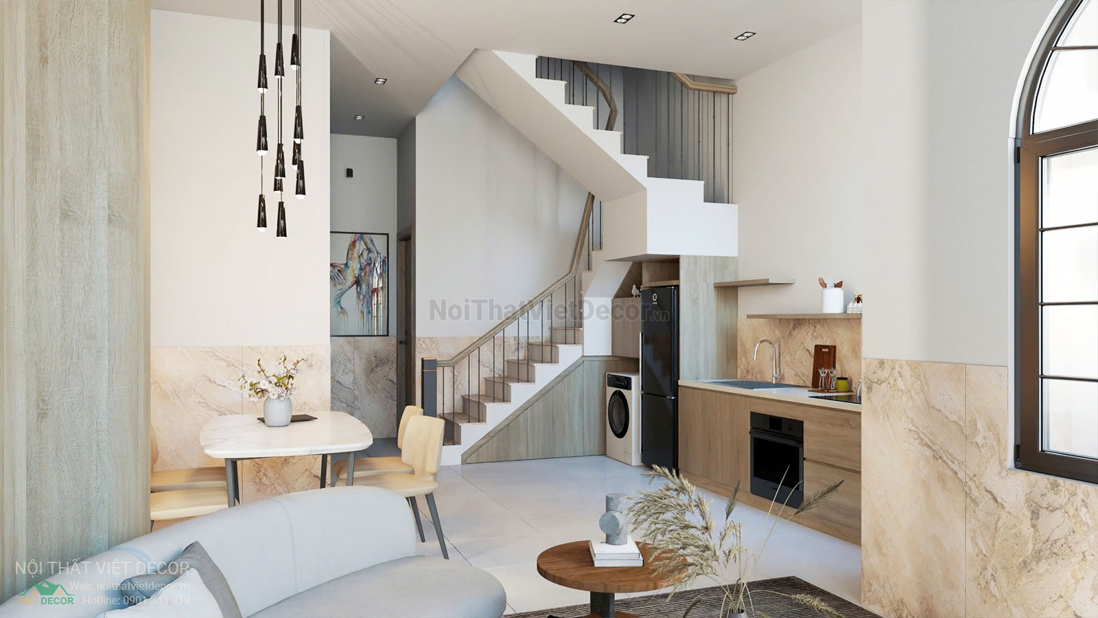 Nội Thất Việt Decor thiết kế thi công nội thất nhà phố liên kế tại huyện Long Đất tỉnh Vũng Tàu, hồ sơ thiết kế phối cảnh 3D