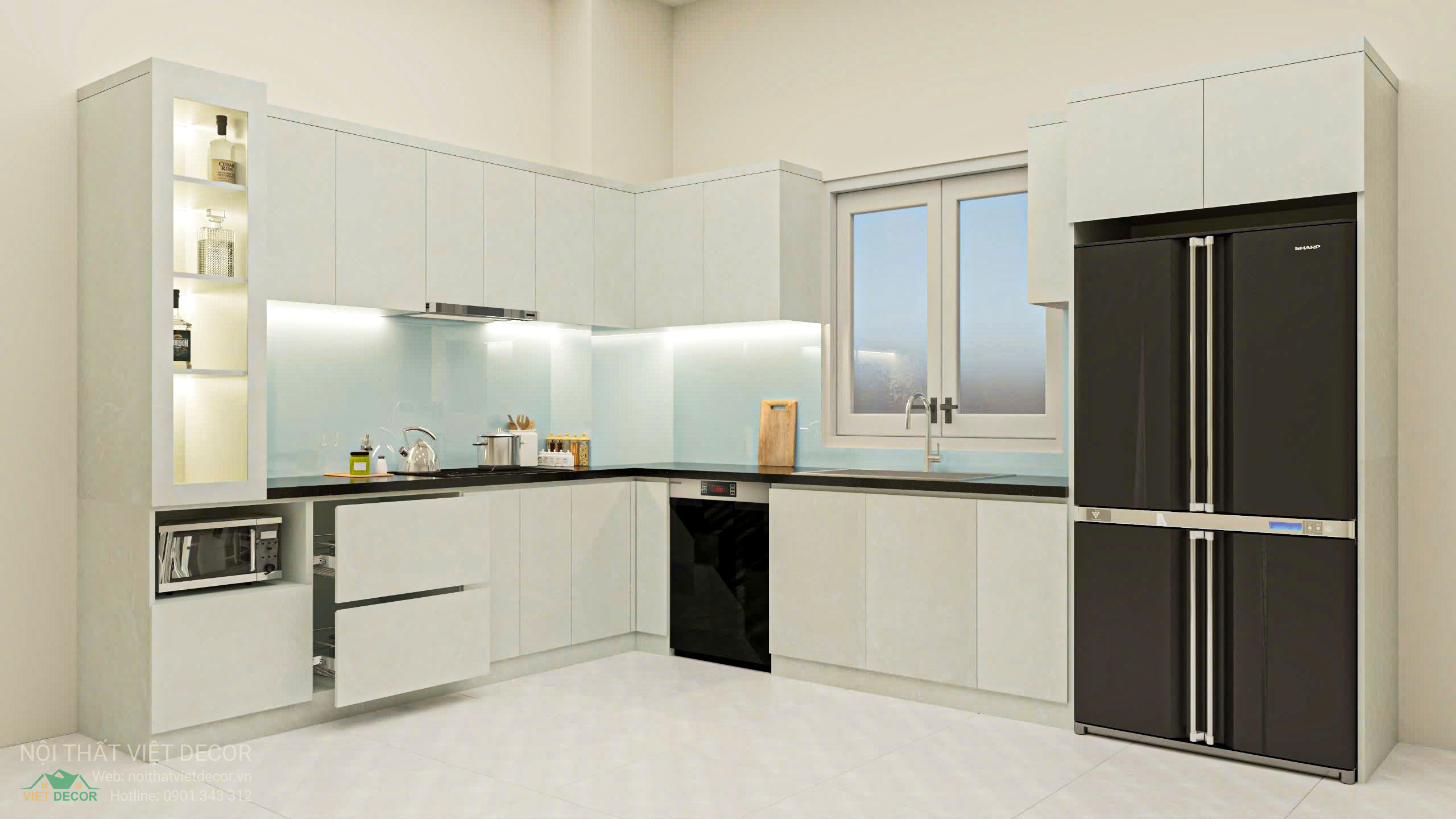 Nội Thất Việt Decor thiết kế thi công tủ bếp đẹp chữ L tại phường Long Trường (quận 9 cũ) TP HCM