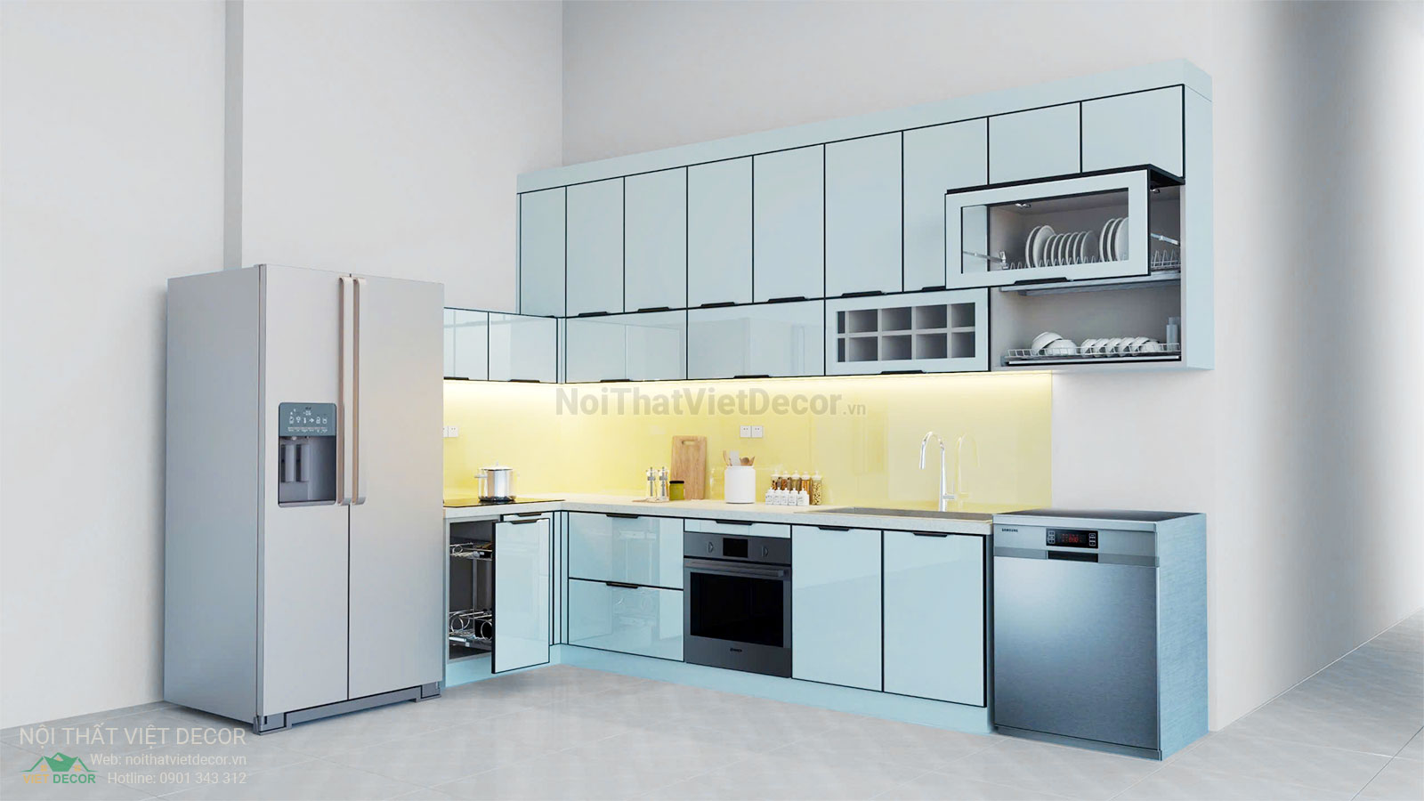 Nội Thất Việt Decor thiết kế thi công tủ bếp hợp kim nhôm cánh kính cao cấp tại quận 9, thành phố Hồ Chí Minh