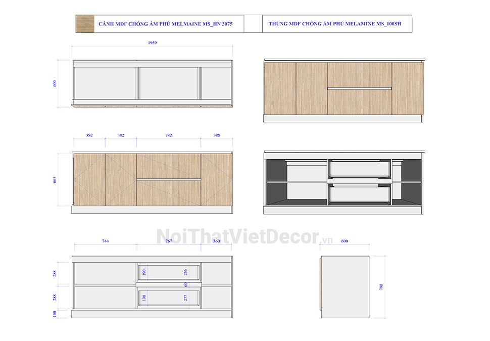 Tủ bếp hiện đại chữ L, gỗ công nghiệp MDF chống ẩm phủ melamine Hồng Nghi