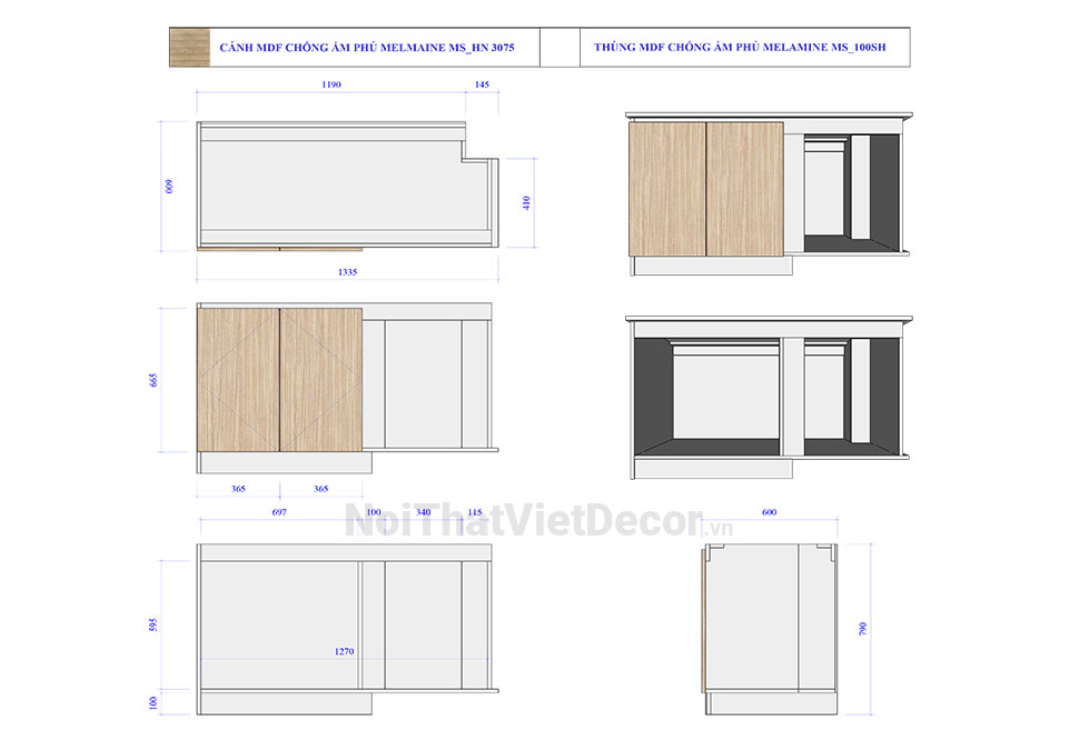 Tủ bếp hiện đại chữ L, gỗ công nghiệp MDF chống ẩm phủ melamine Hồng Nghi