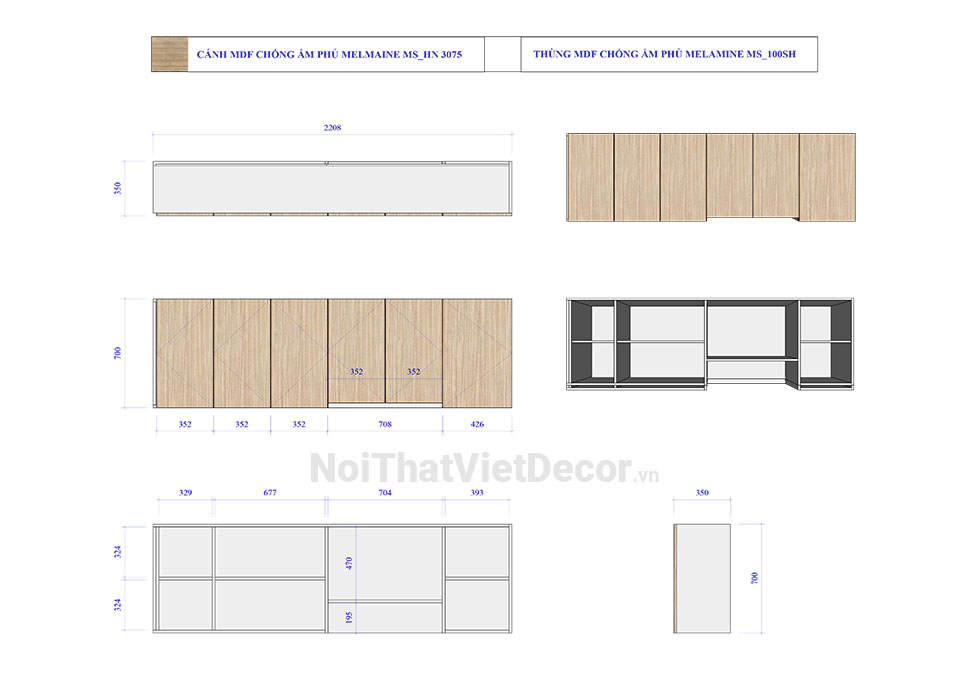 Tủ bếp hiện đại chữ L, gỗ công nghiệp MDF chống ẩm phủ melamine Hồng Nghi