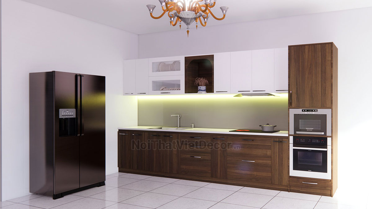 Noithatvietdecor Tủ bếp hiện đại chữ L, gỗ công nghiệp MDF chống ẩm phủ melamine An Cường
