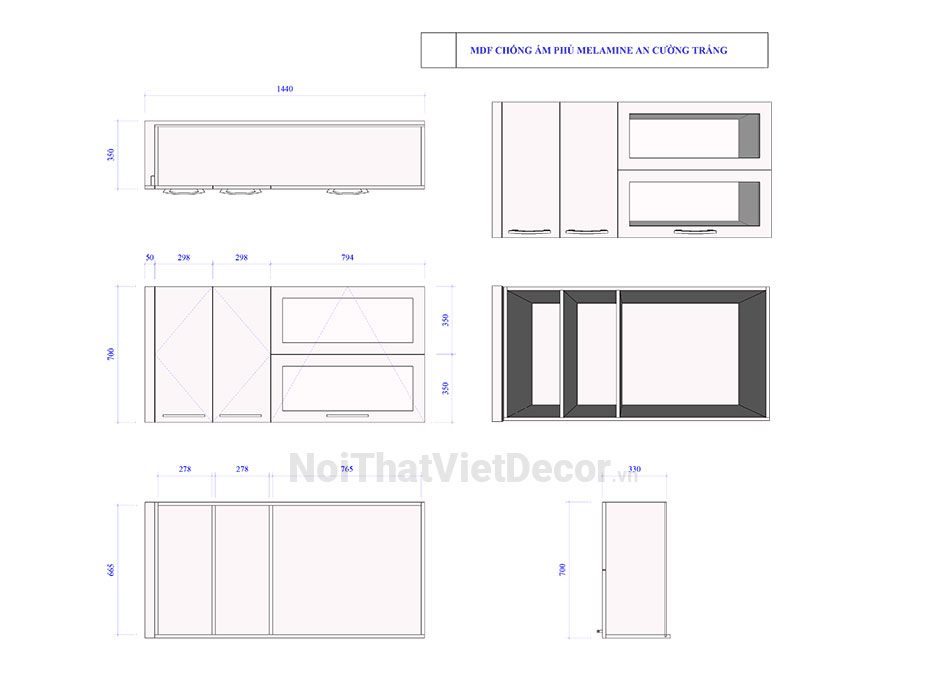 Noithatvietdecor Tủ bếp hiện đại chữ L, gỗ công nghiệp MDF chống ẩm phủ melamine An Cường