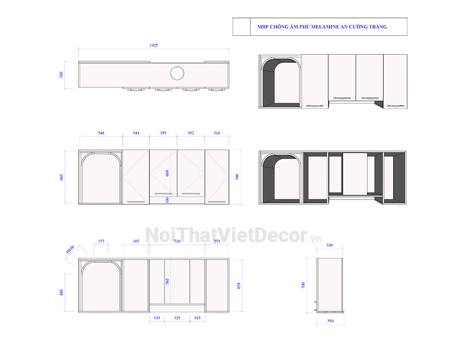 Noithatvietdecor Tủ bếp hiện đại chữ L, gỗ công nghiệp MDF chống ẩm phủ melamine An Cường